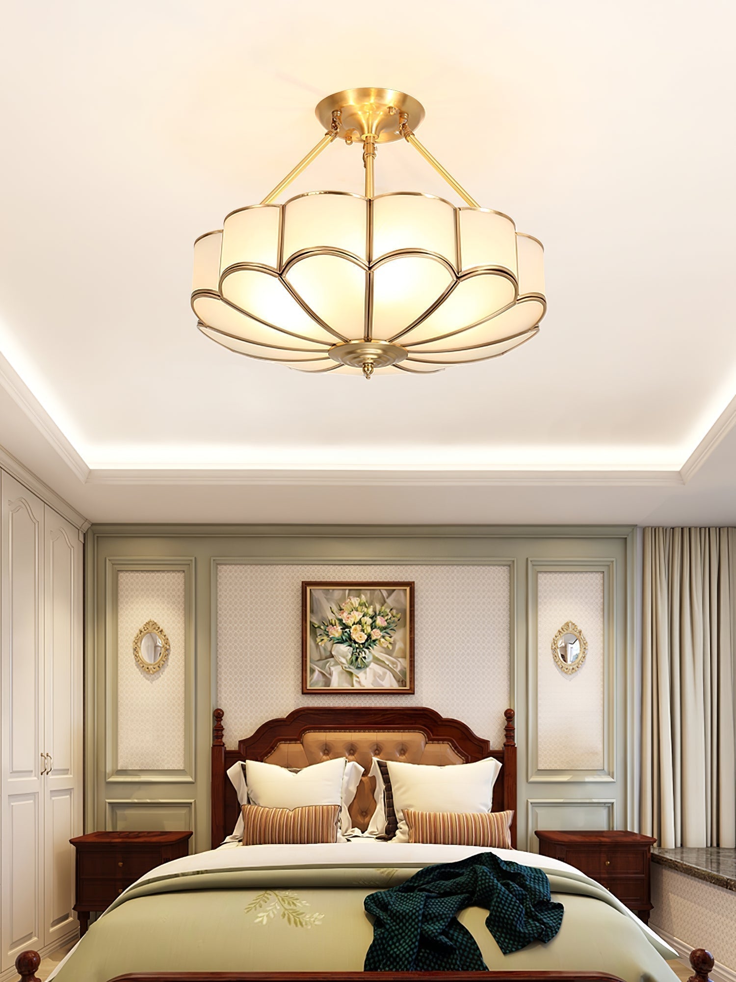 Solara Ceiling Light Frosted Glass Petal Brass Art - Letslighting