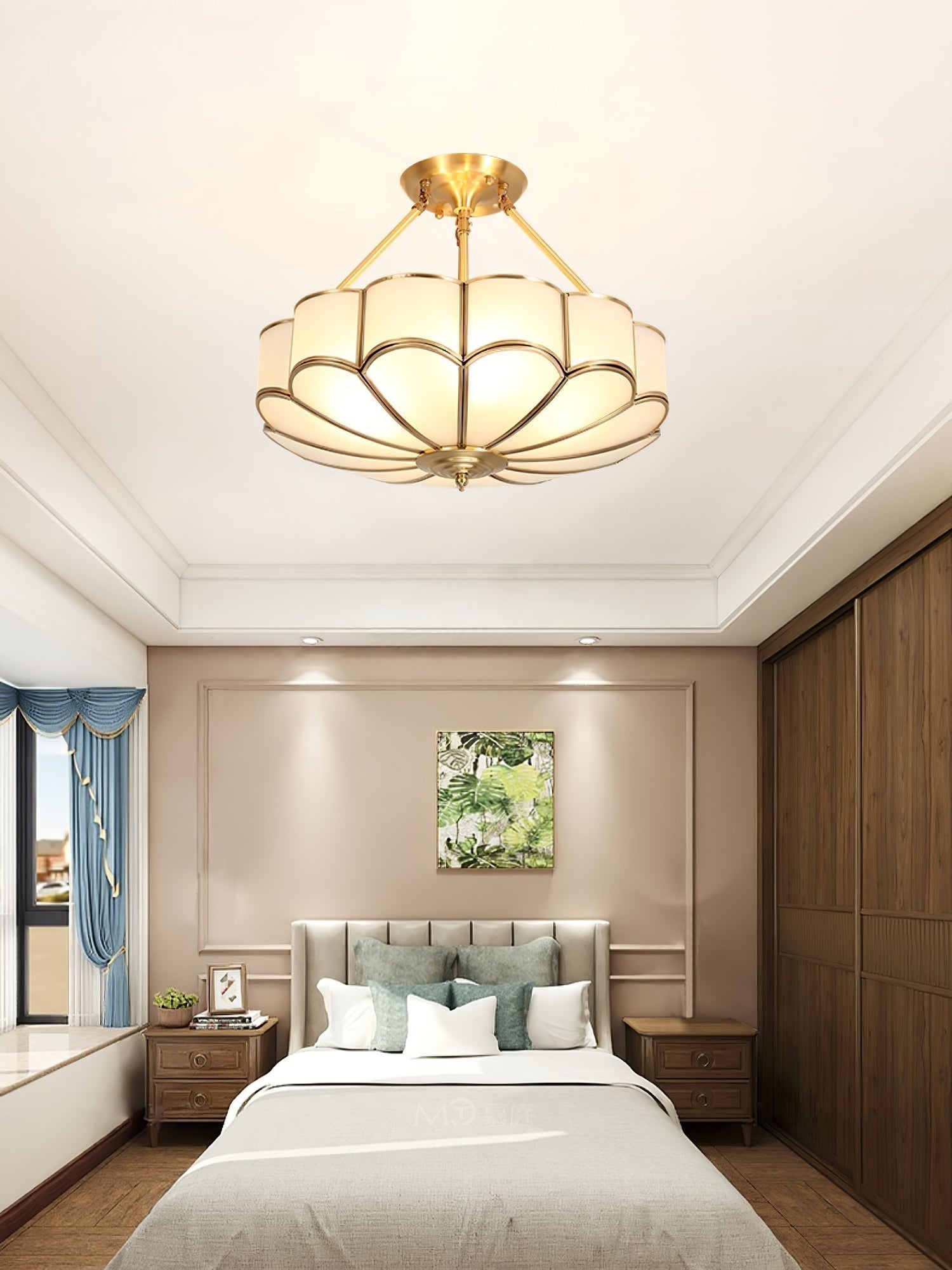 Solara Ceiling Light Frosted Glass Petal Brass Art - Letslighting