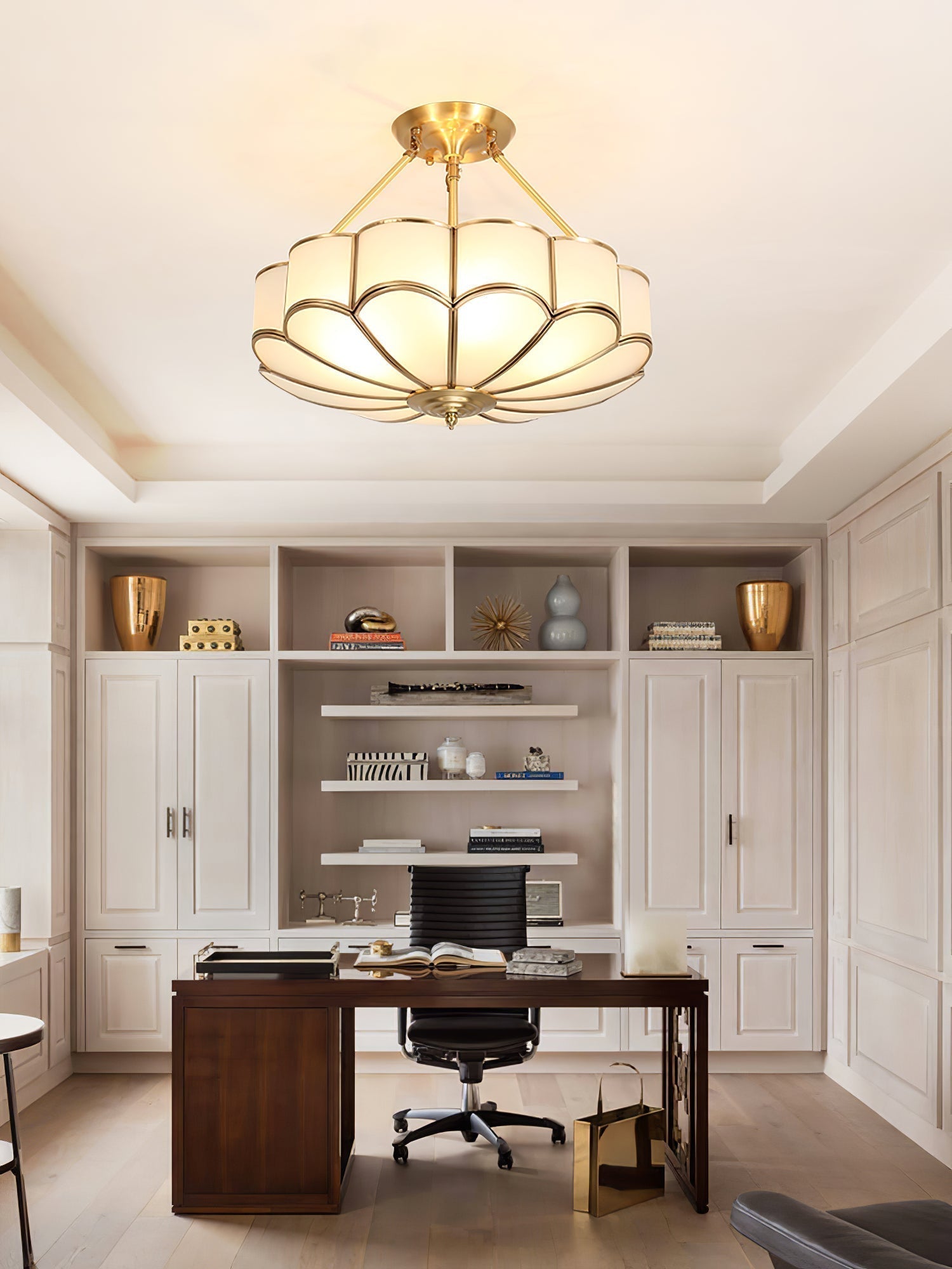 Solara Ceiling Light Frosted Glass Petal Brass Art - Letslighting