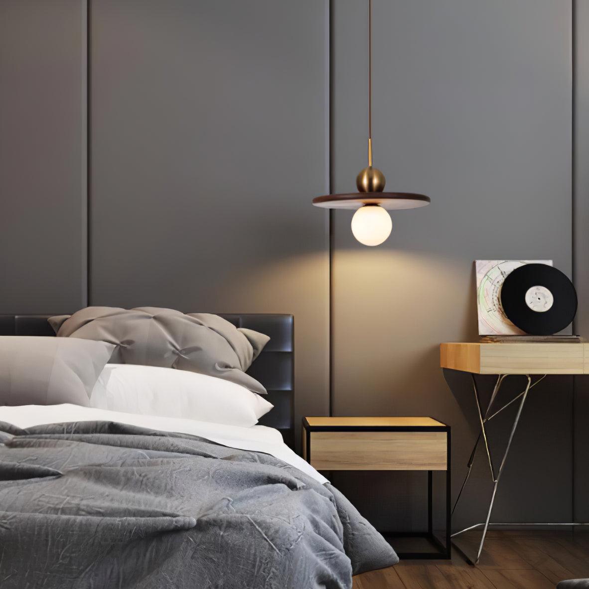 Flying Saucer Walnut Pendant Lamp - Blowlighting