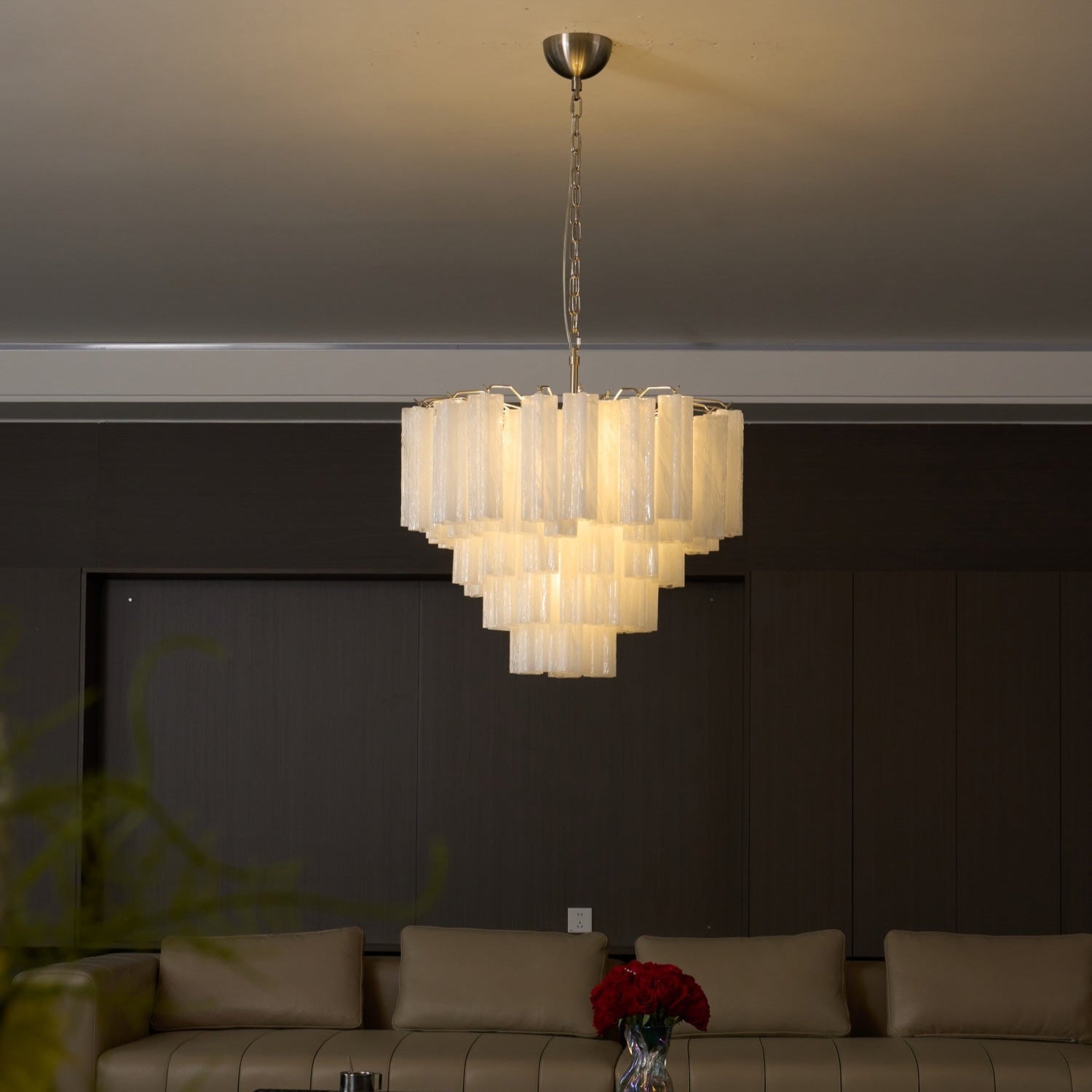 Aurora Chandelier Frosted Murano Glass Tiered Cascade - Neutralighting