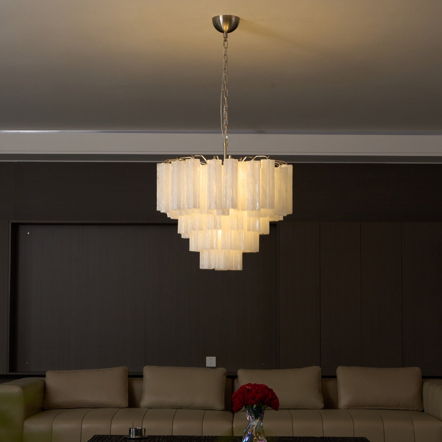 Aurora Chandelier Frosted Murano Glass Tiered Cascade - Neutralighting