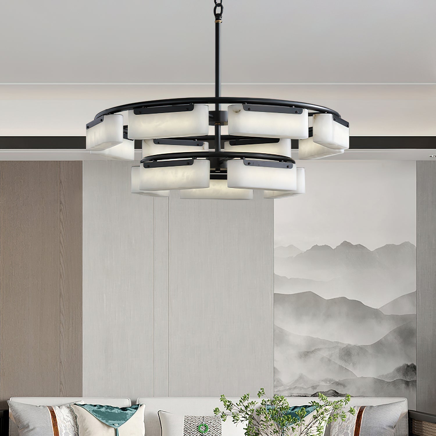 Varaeia Modern Minimalist Brass Alabaster Chandelier - Letslighting