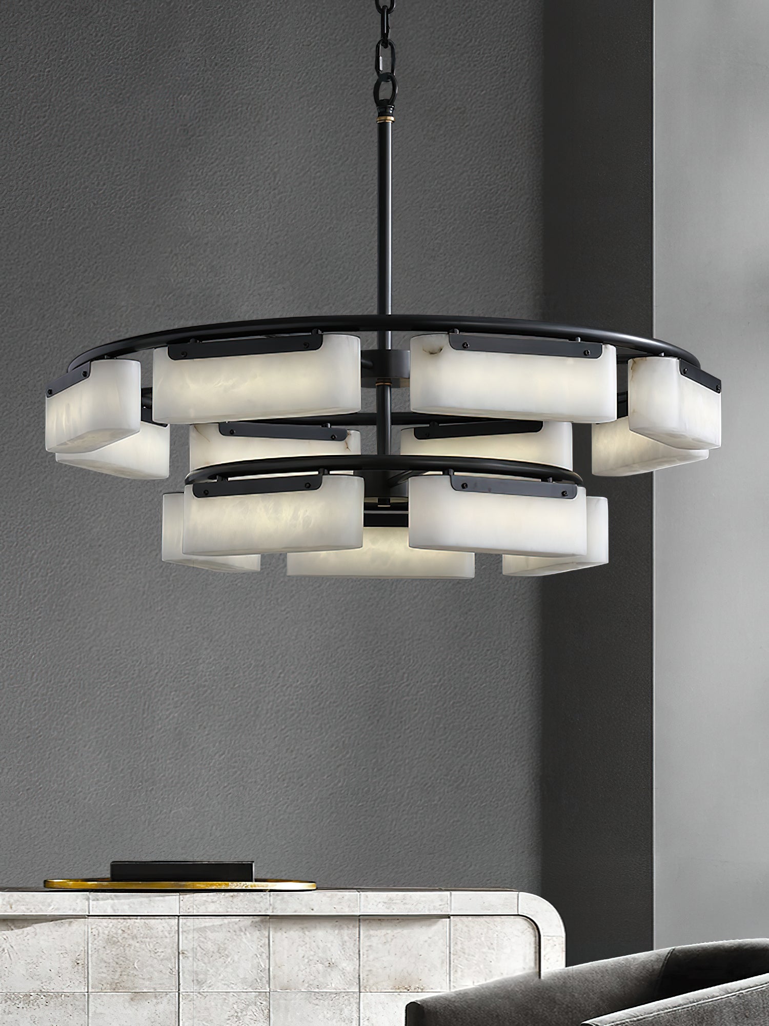Varaeia Modern Minimalist Brass Alabaster Chandelier - Letslighting
