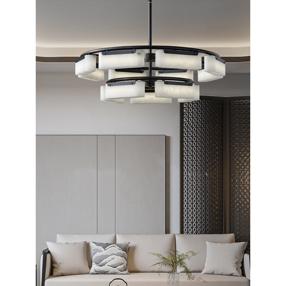 Varaeia Modern Minimalist Brass Alabaster Chandelier - Letslighting