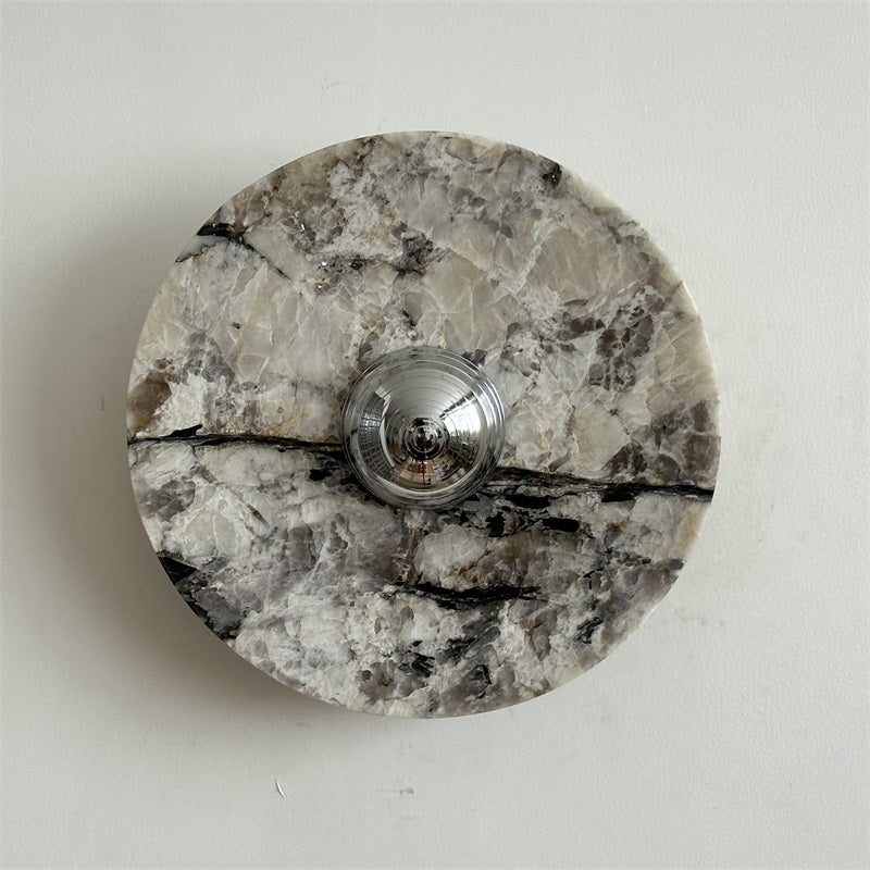 Zeno Modern Minimalist Round Chrome Marble Metal Wall Sconce - Letslighting