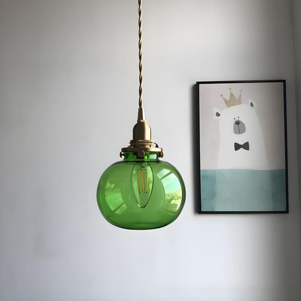 Valentina Retro Oval Glas/Metall Pendelleuchte, Grün/Klar/Schwarz Wohnzimmer