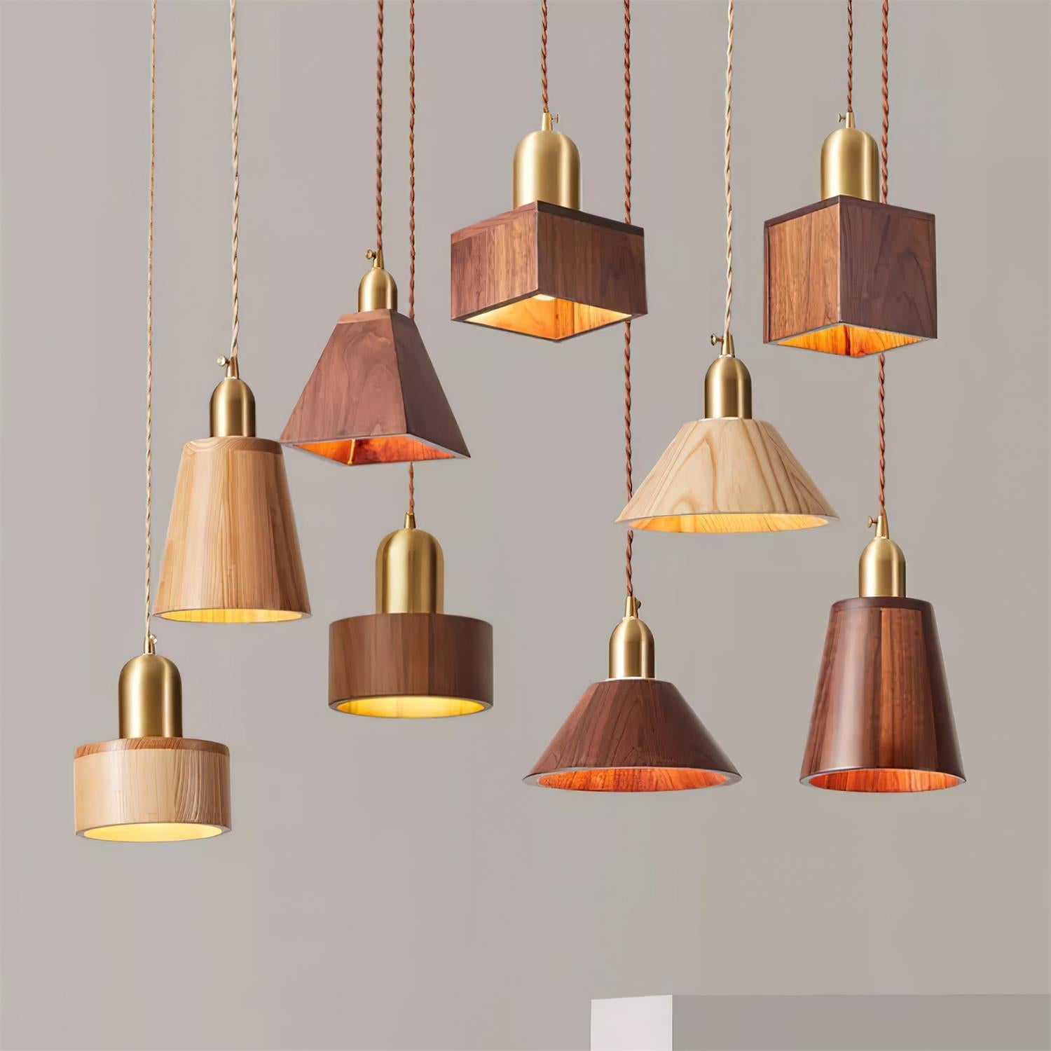 Tatum Minimalistische Pendelleuchte aus Holz und Messing-Letslighting