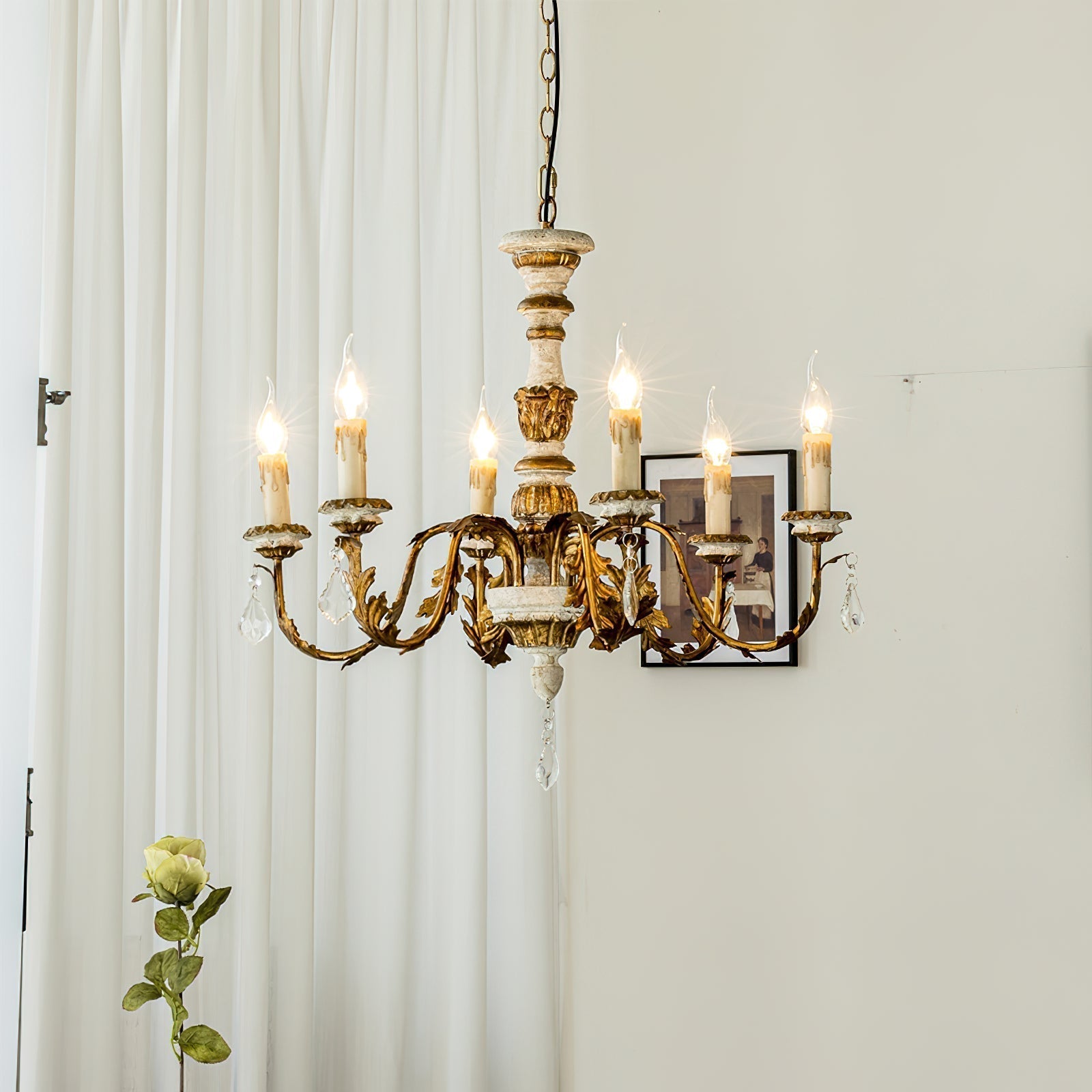 Ivinila Industrieller Vintage Kronleuchter aus Holz und Kristall-Letslighting