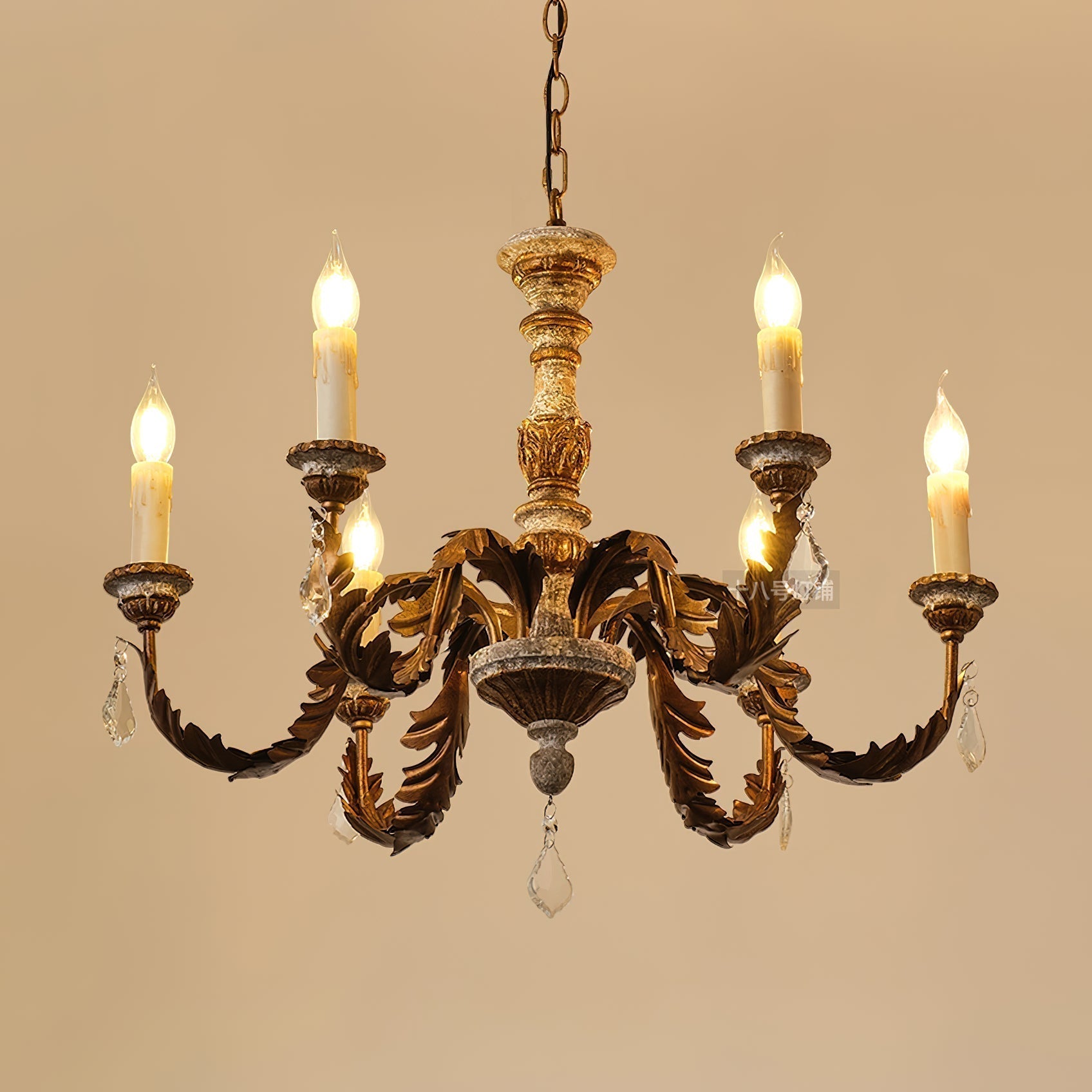 Ivinila Industrieller Vintage Kronleuchter aus Holz und Kristall-Letslighting