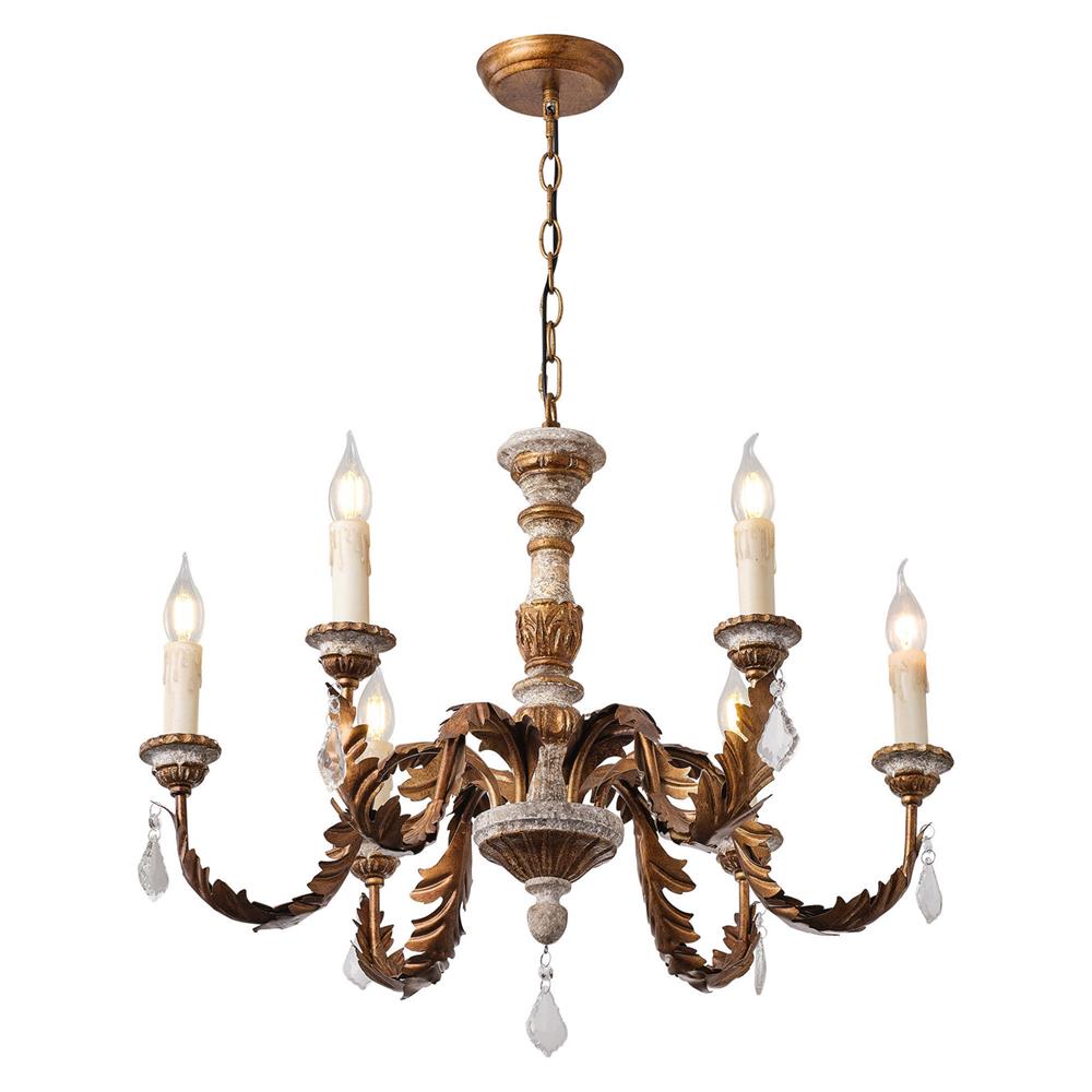 Ivinila Industrieller Vintage Kronleuchter aus Holz und Kristall-Letslighting