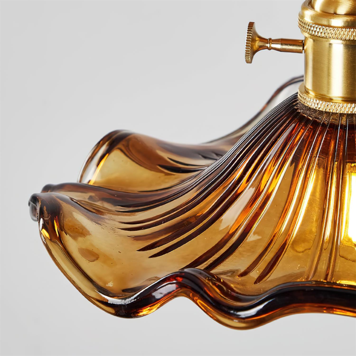 Ceiling Light Wood Canopy Brass & Glass Shade Vintage Floral Farmhouse - Letslighting