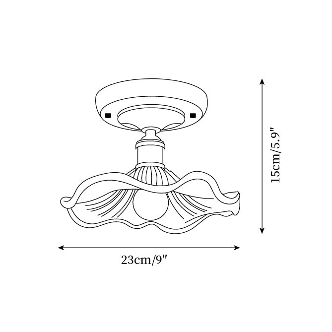 Ceiling Light Wood Canopy Brass & Glass Shade Vintage Floral Farmhouse - Letslighting