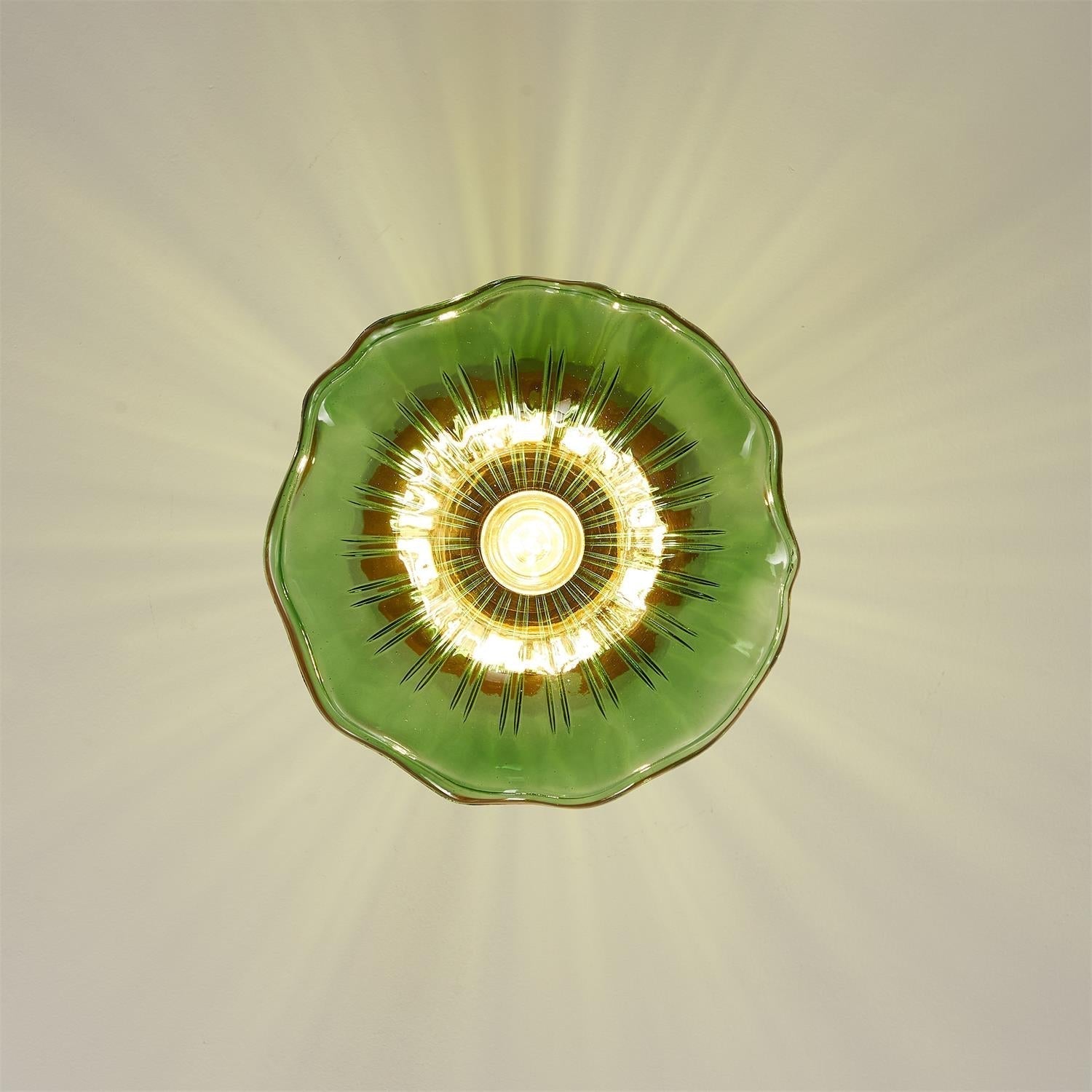 Ceiling Light Wood Canopy Brass & Glass Shade Vintage Floral Farmhouse - Letslighting