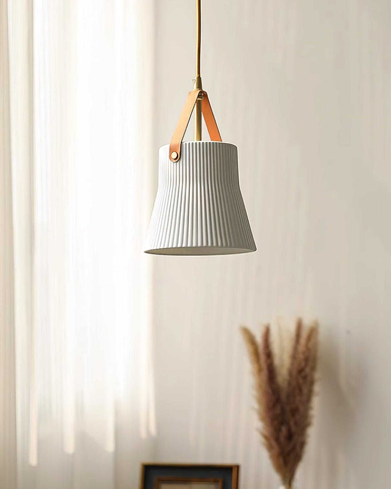Pendelleuchte Keramik Gerippter Lederriemen Modern-Letslighting