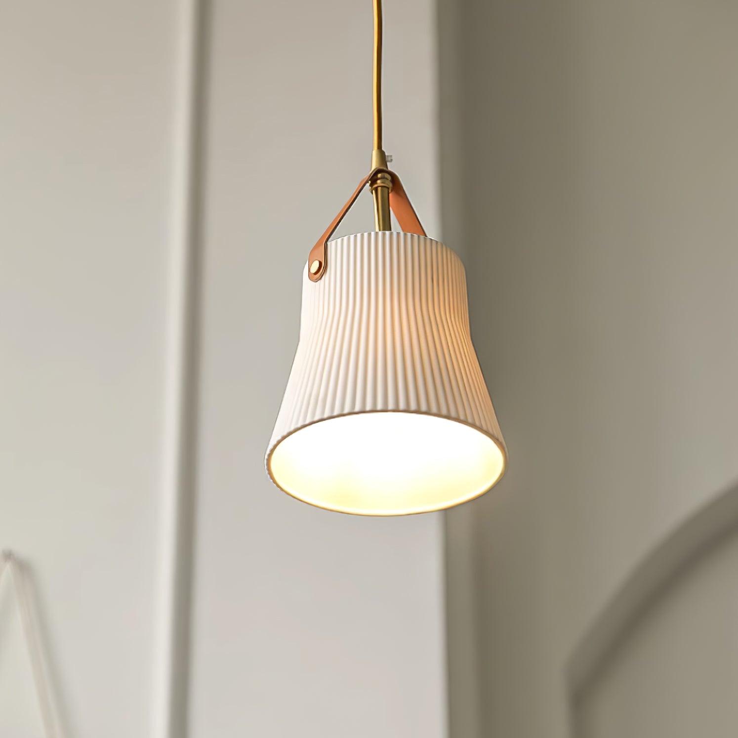 Pendelleuchte Keramik Gerippter Lederriemen Modern-Letslighting