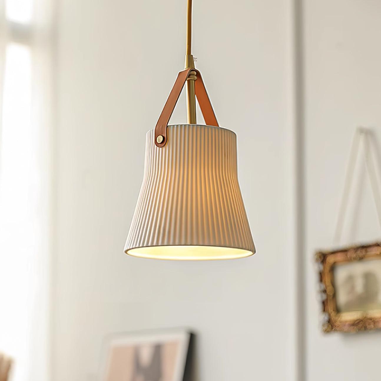 Pendelleuchte Keramik Gerippter Lederriemen Modern-Letslighting