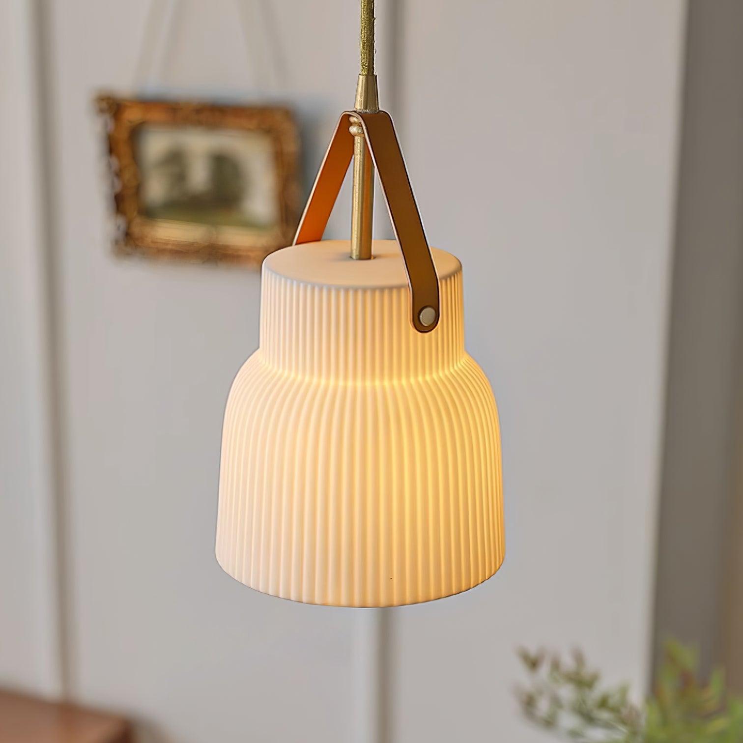 Pendelleuchte Keramik Gerippter Lederriemen Modern-Letslighting