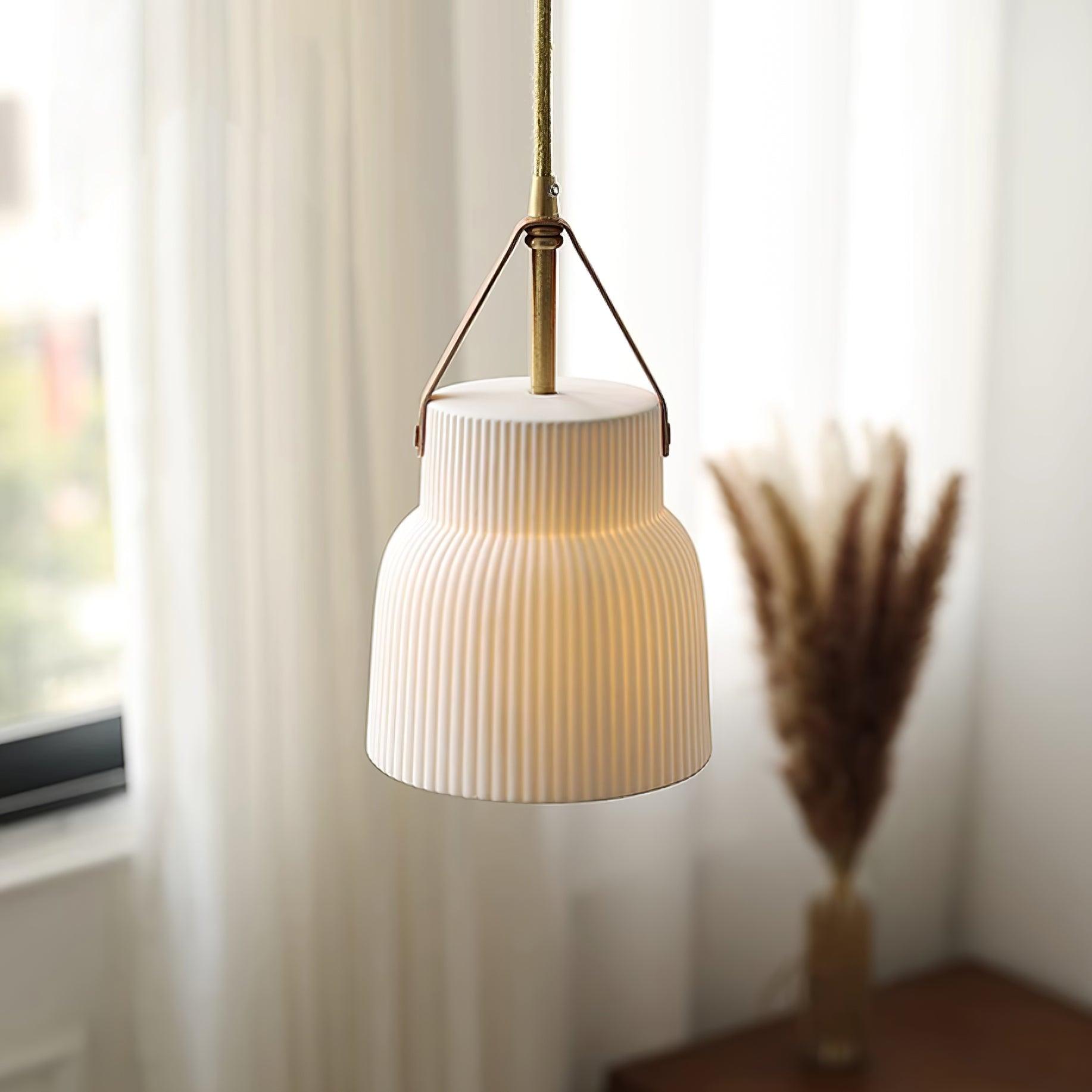 Pendelleuchte Keramik Gerippter Lederriemen Modern-Letslighting
