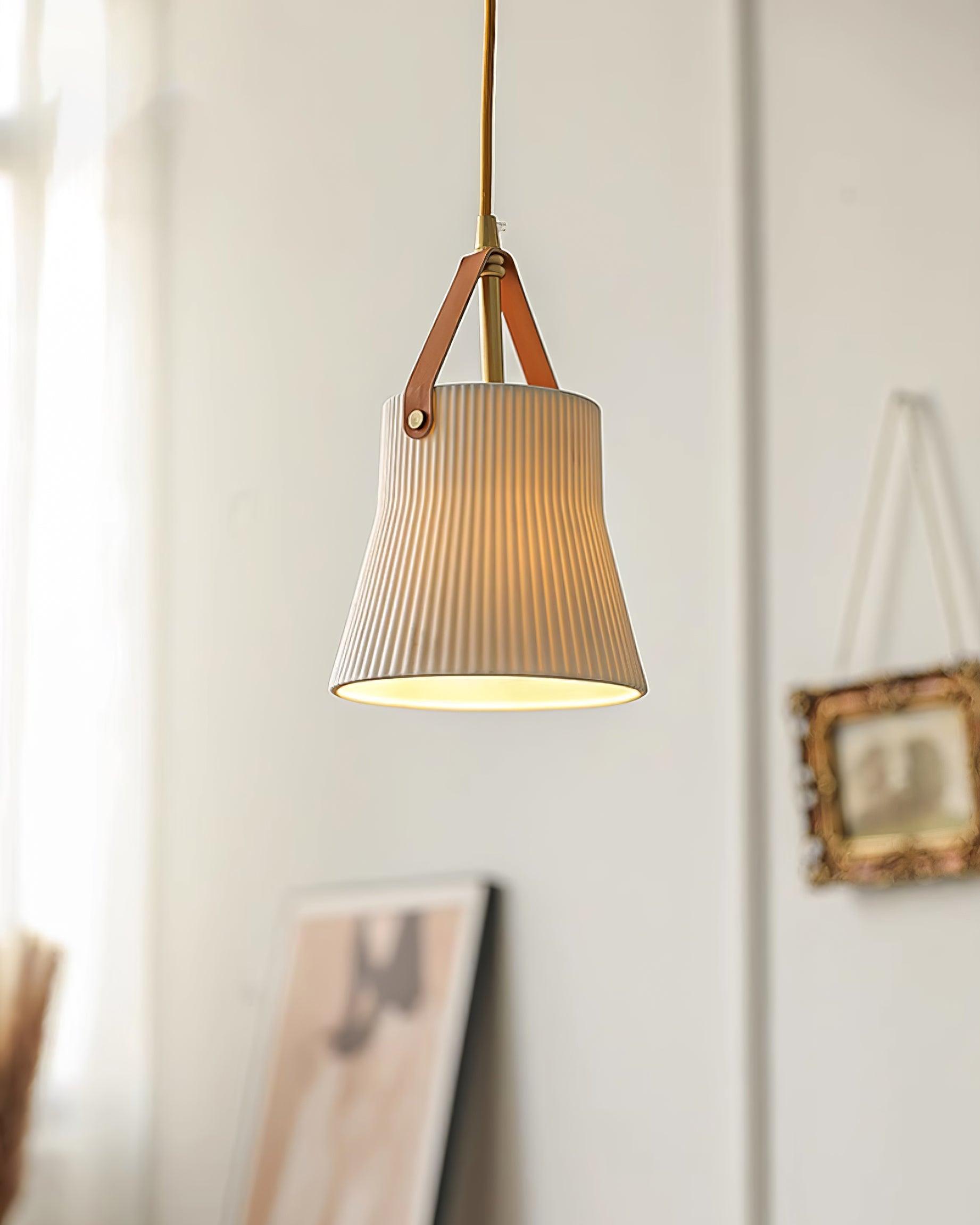 Pendelleuchte Keramik Gerippter Lederriemen Modern-Letslighting