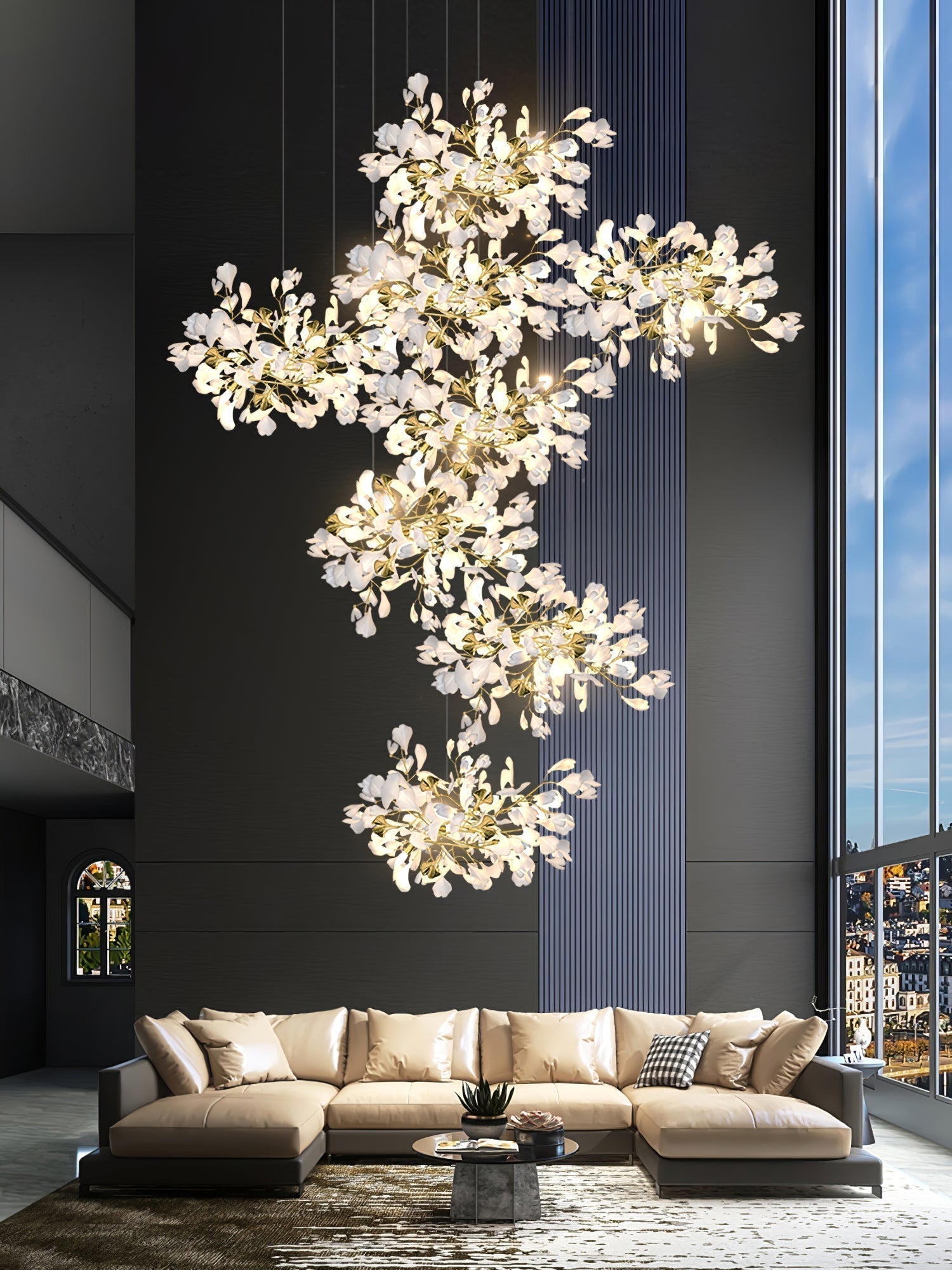 Olivia Keramik Gingko Blatt Kronleuchter-Letslighting
