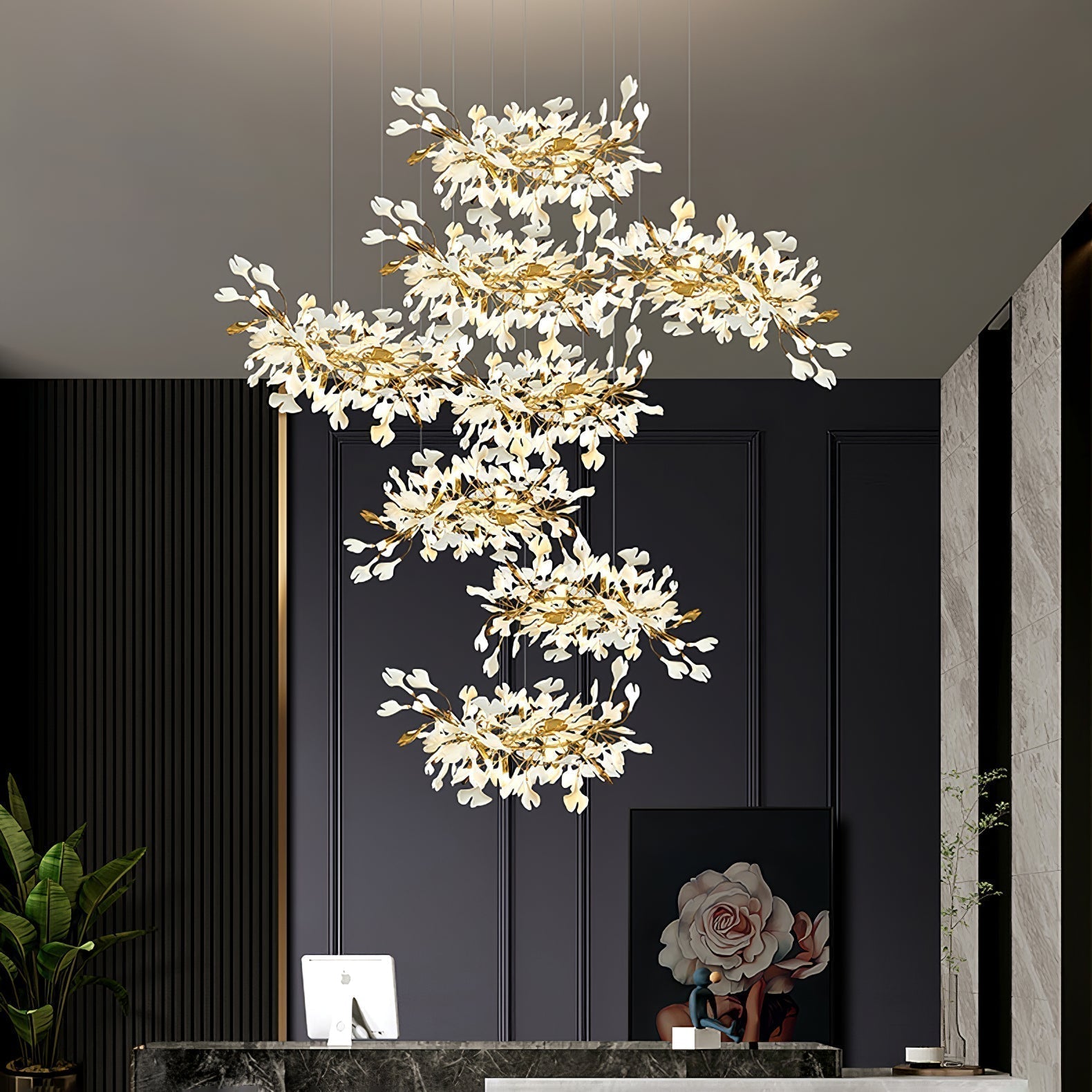Olivia Keramik Gingko Blatt Kronleuchter-Letslighting