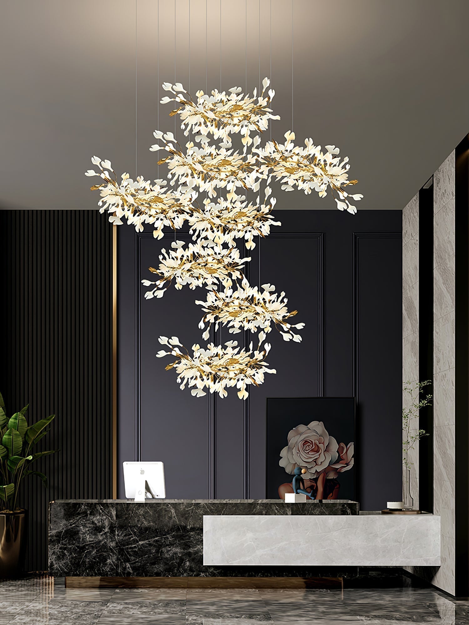 Olivia Keramik Gingko Blatt Kronleuchter-Letslighting