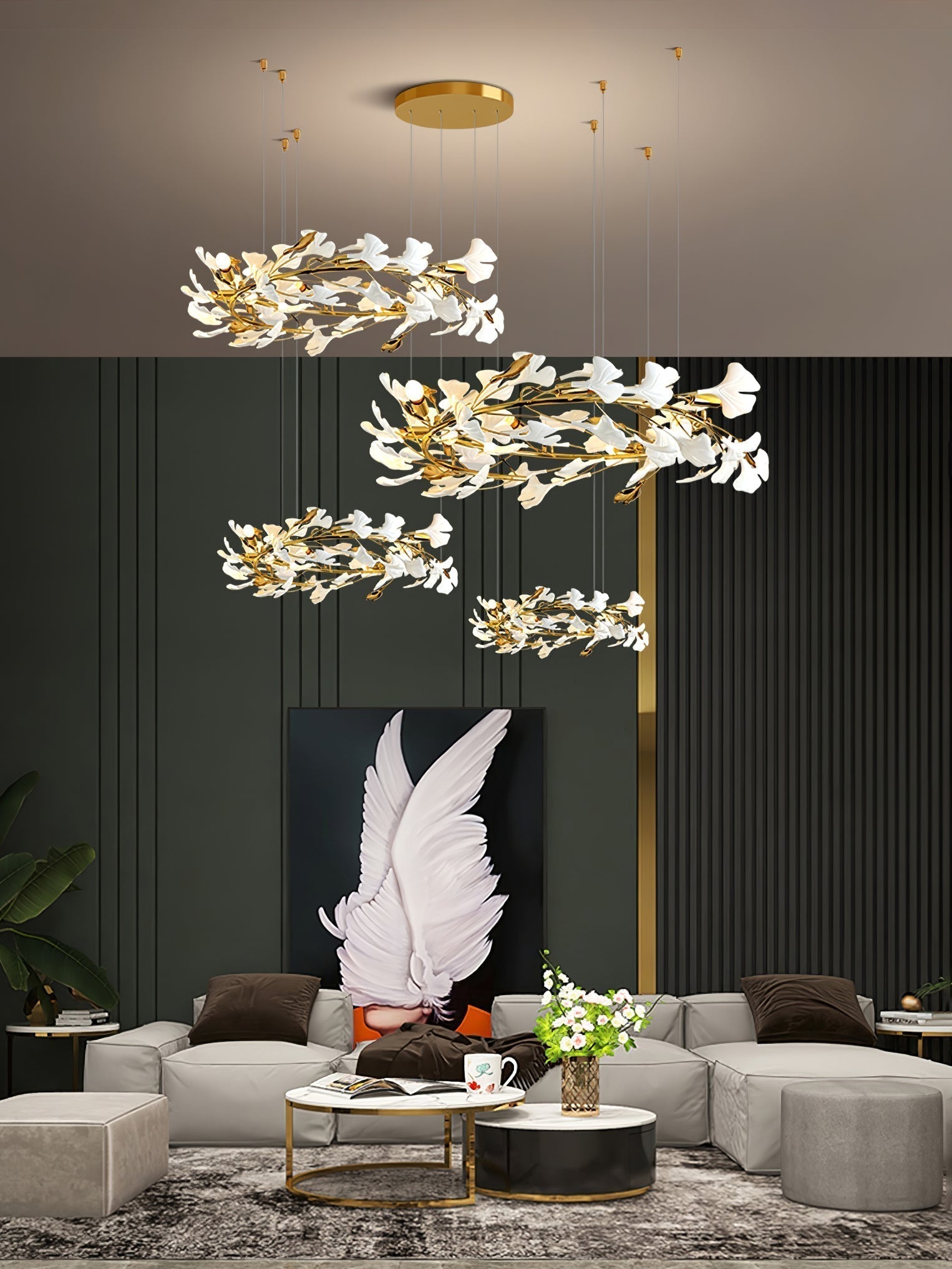 Olivia Keramik Gingko Blatt Kronleuchter-Letslighting