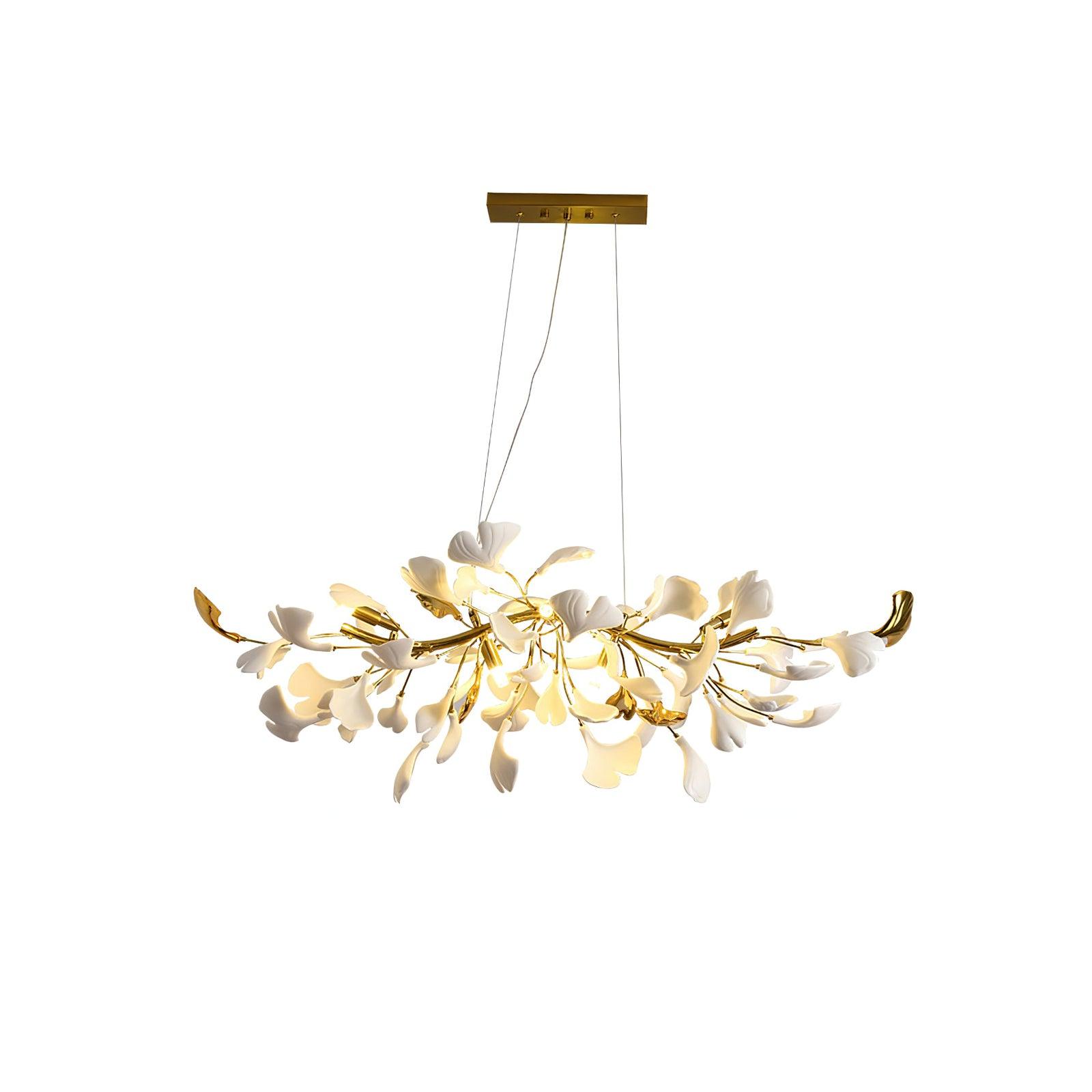 Olivia Linearer Kronleuchter aus Keramik mit Gingko-Muster-Letslighting