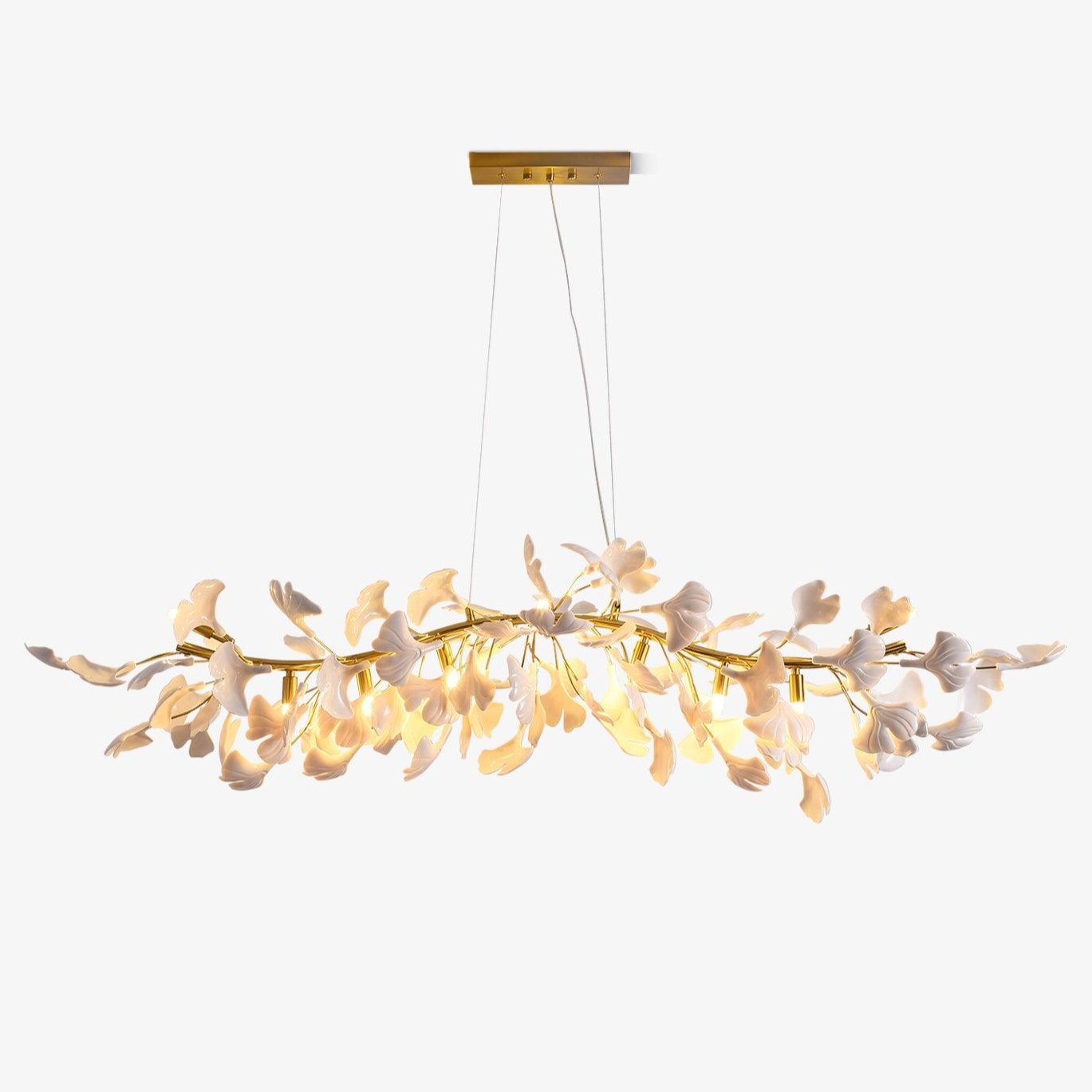 Olivia Linearer Kronleuchter aus Keramik mit Gingko-Muster-Letslighting