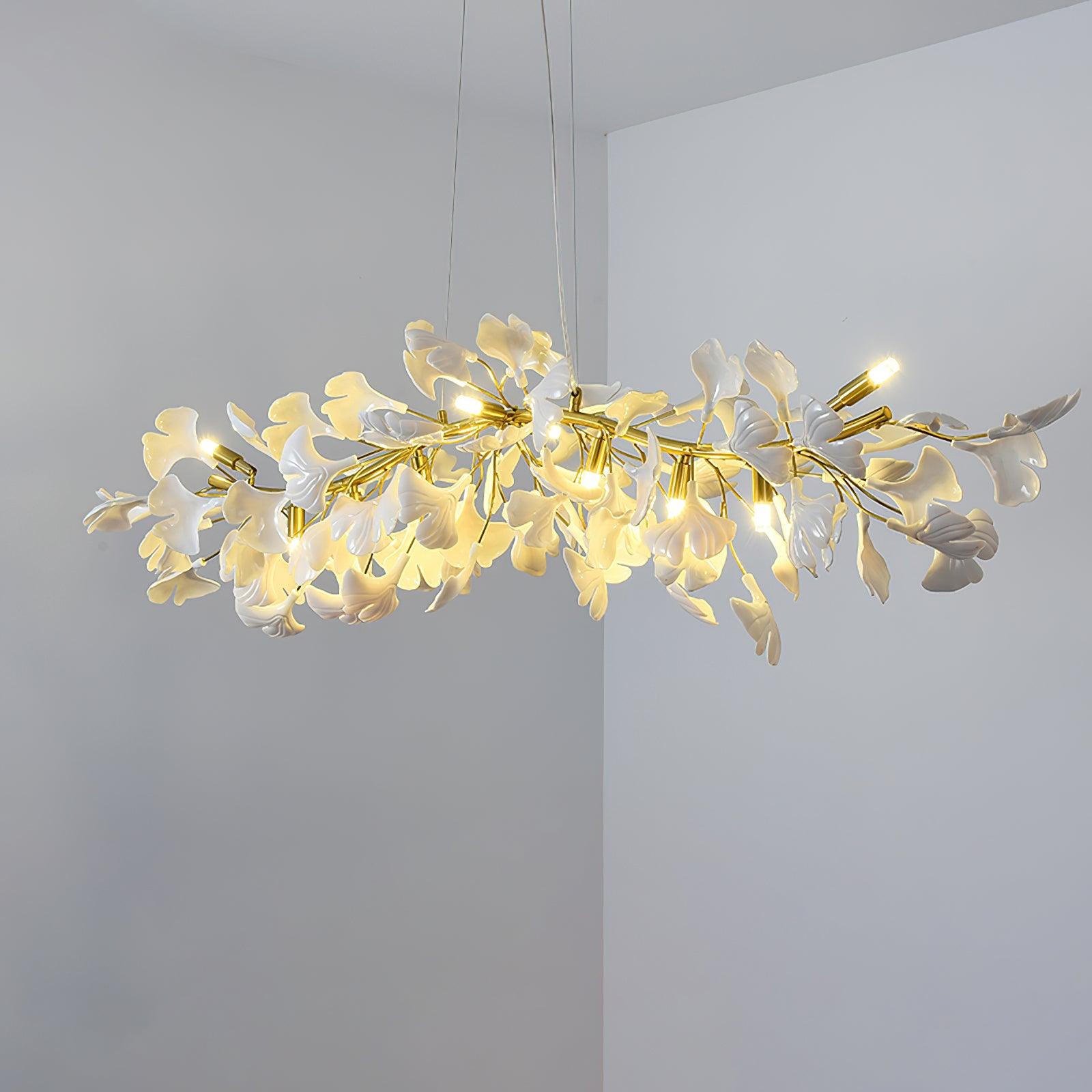 Olivia Linearer Kronleuchter aus Keramik mit Gingko-Muster-Letslighting