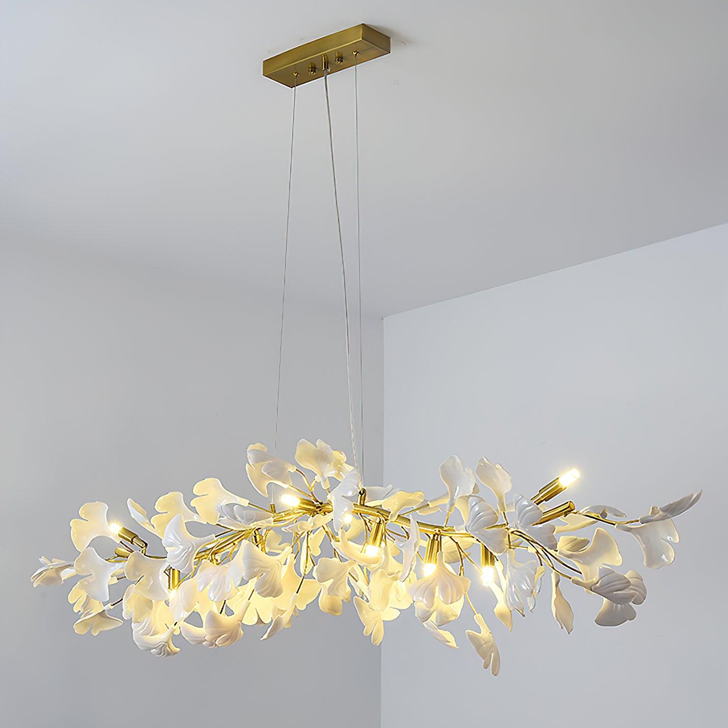 Olivia Linearer Kronleuchter aus Keramik mit Gingko-Muster-Letslighting
