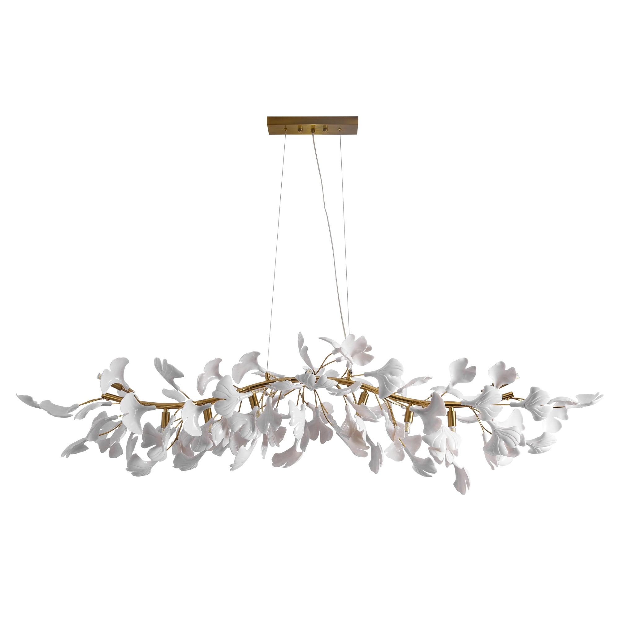 Olivia Linearer Kronleuchter aus Keramik mit Gingko-Muster-Letslighting