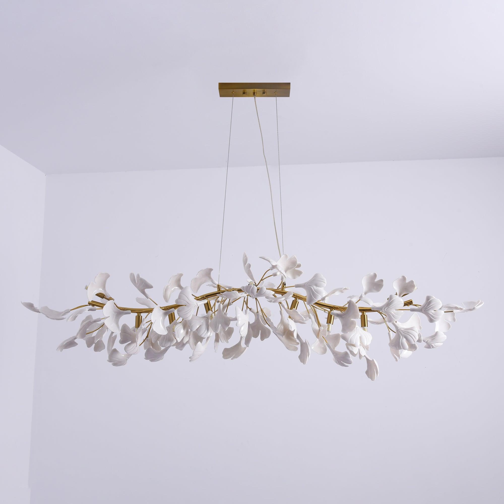 Olivia Linearer Kronleuchter aus Keramik mit Gingko-Muster-Letslighting