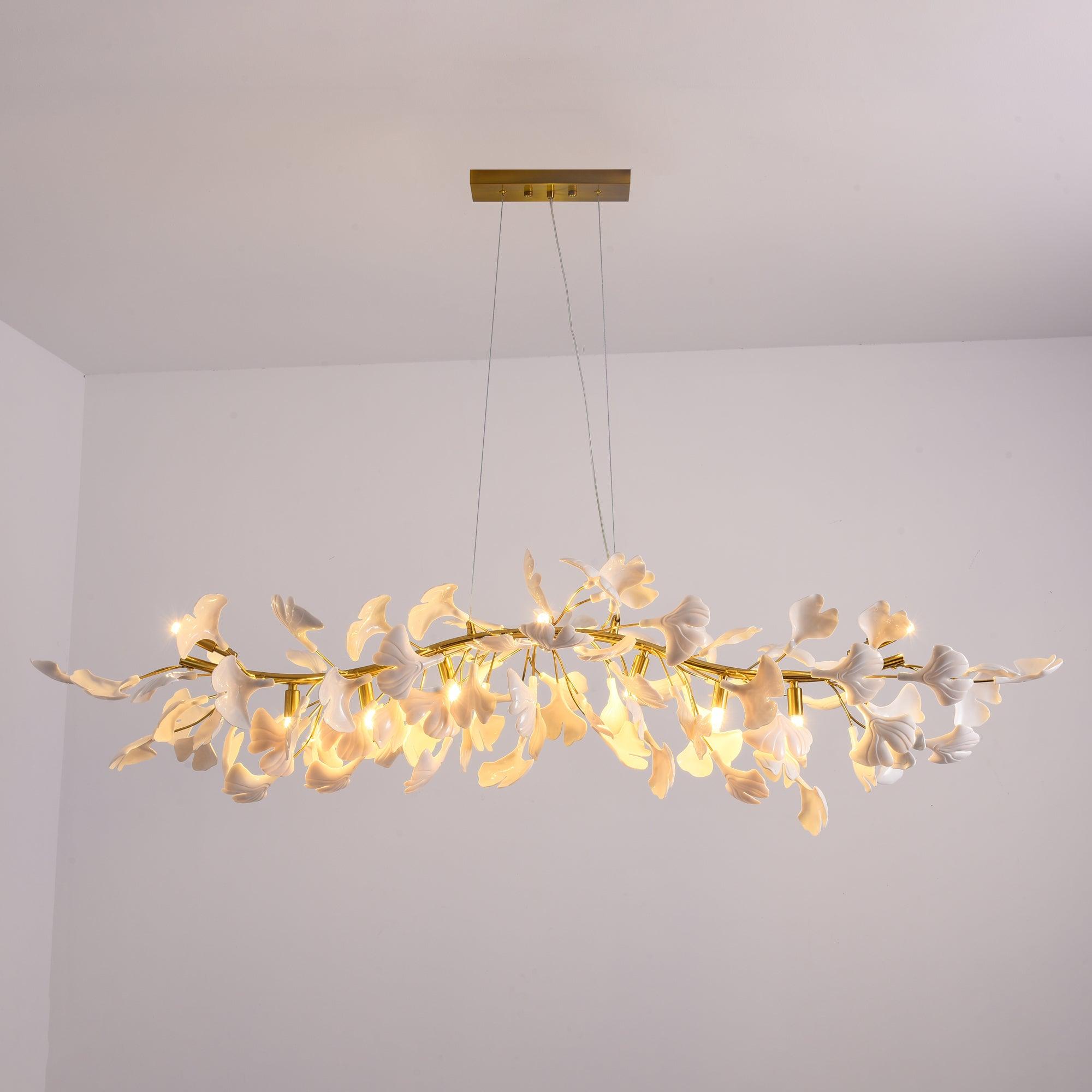 Olivia Linearer Kronleuchter aus Keramik mit Gingko-Muster-Letslighting