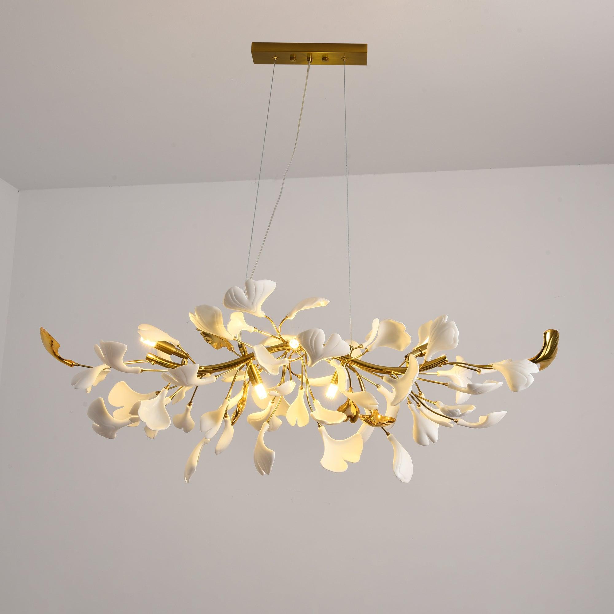 Olivia Linearer Kronleuchter aus Keramik mit Gingko-Muster-Letslighting