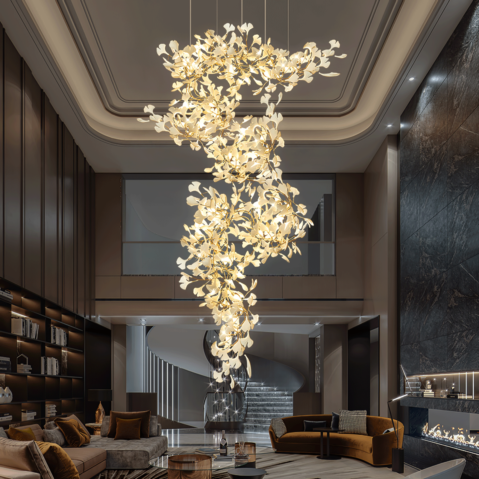 Olivia GloGink Modern Langes Gold LED Kronleuchter, aus Metall&Keramik