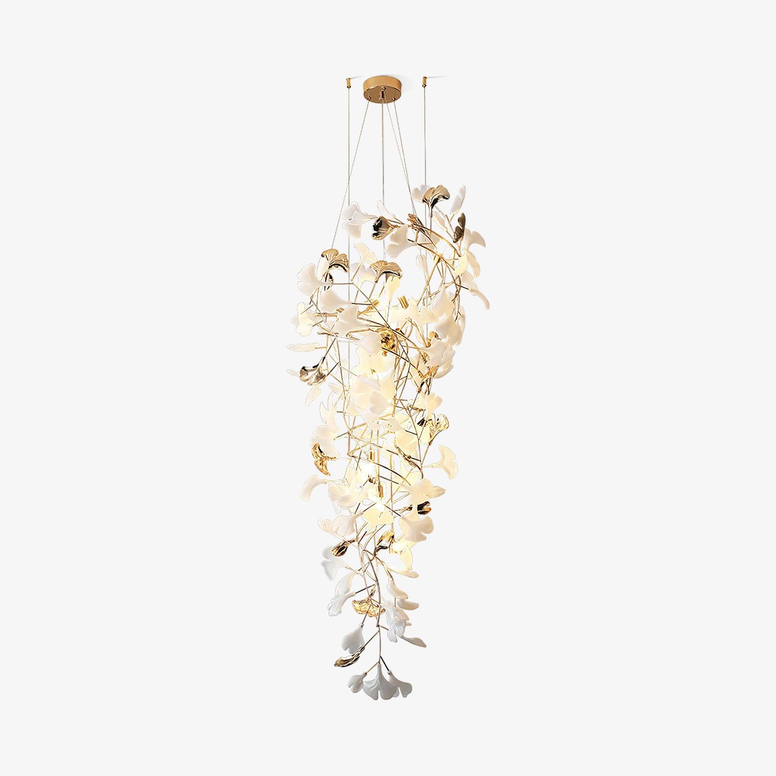 Olivia Kaskaden-Kronleuchter aus Keramik mit Gingko-Motiv-Letslighting