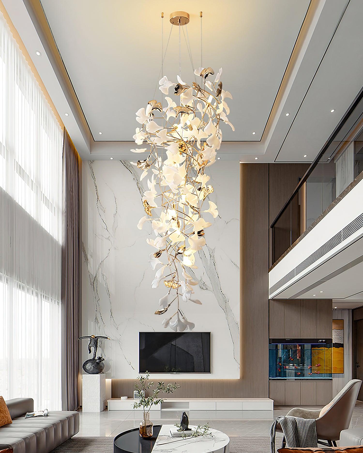 Olivia Kaskaden-Kronleuchter aus Keramik mit Gingko-Motiv-Letslighting
