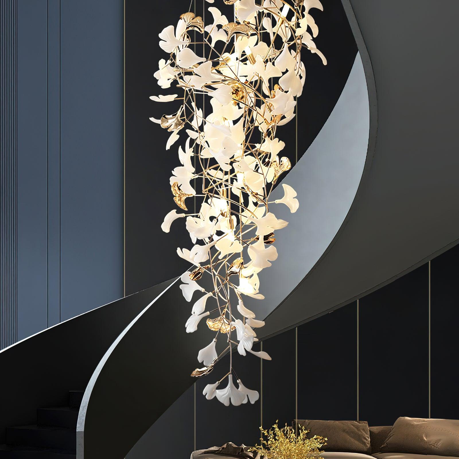 Olivia Kaskaden-Kronleuchter aus Keramik mit Gingko-Motiv-Letslighting