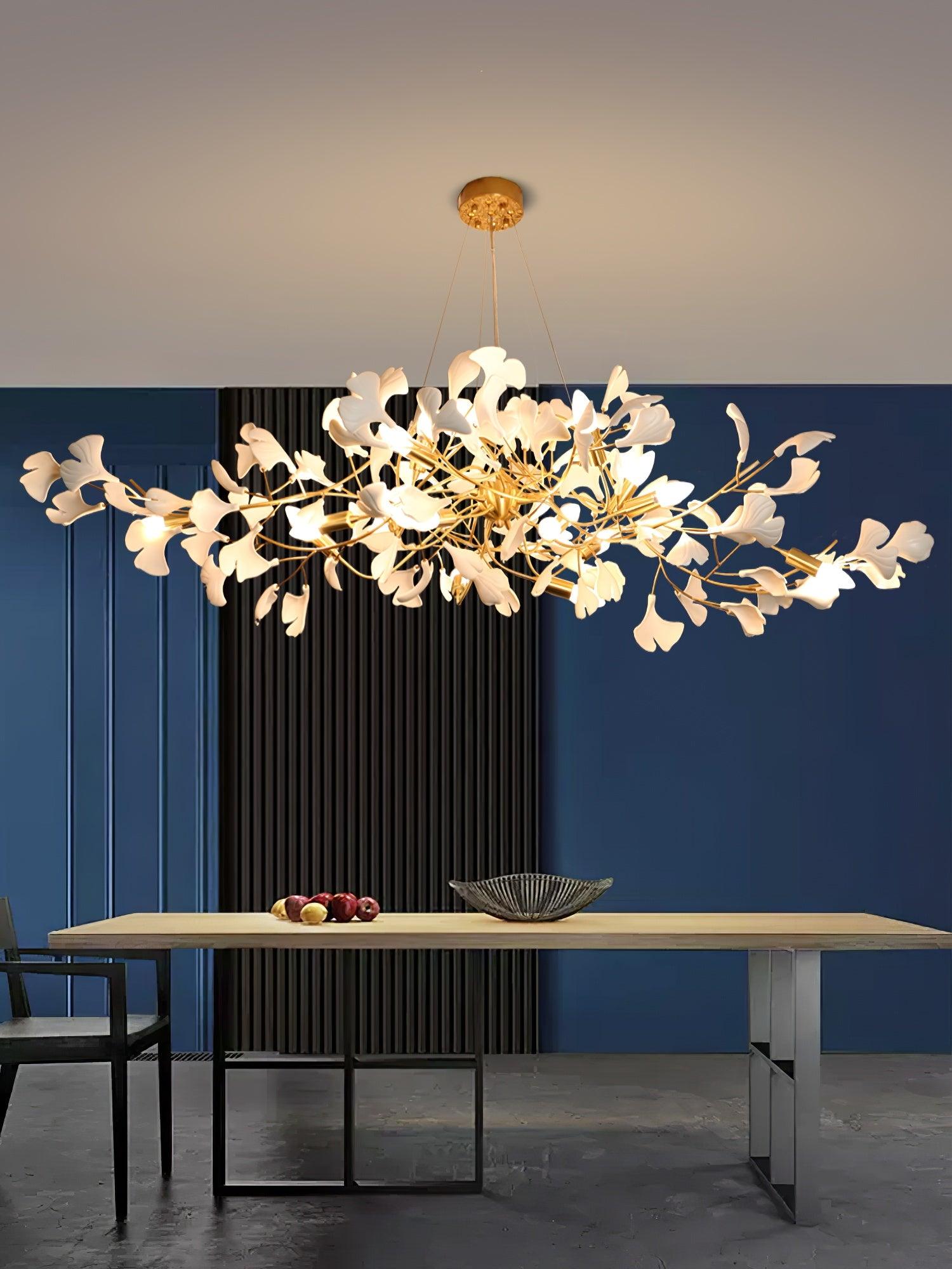 Chandelier White Ceramic Ginkgo Petals Gold - Letslighting