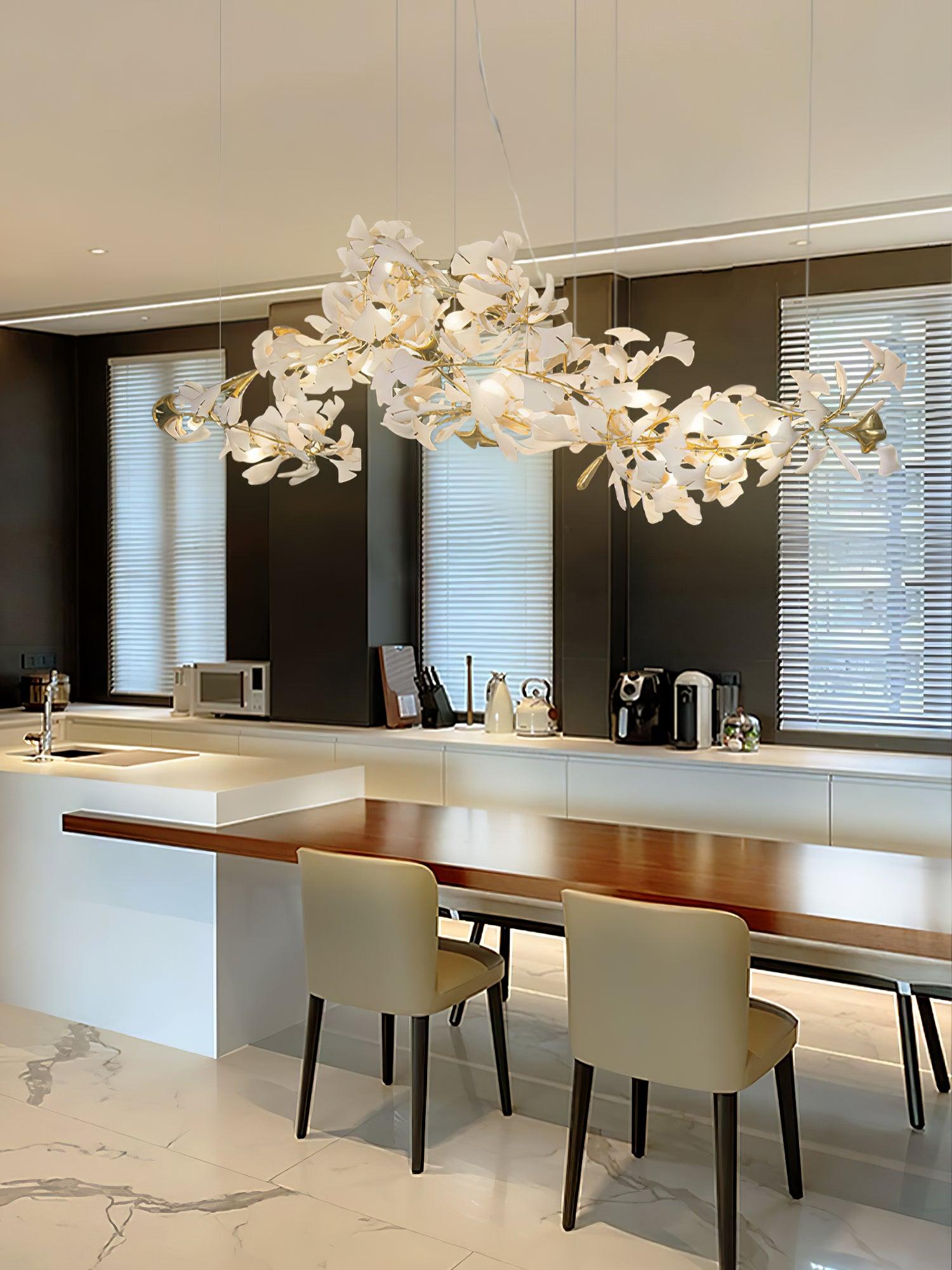 Chandelier White Ceramic Ginkgo Petals Gold - Letslighting