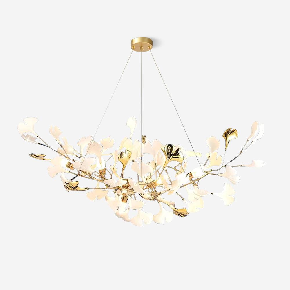 Chandelier White Ceramic Ginkgo Petals Gold - Letslighting