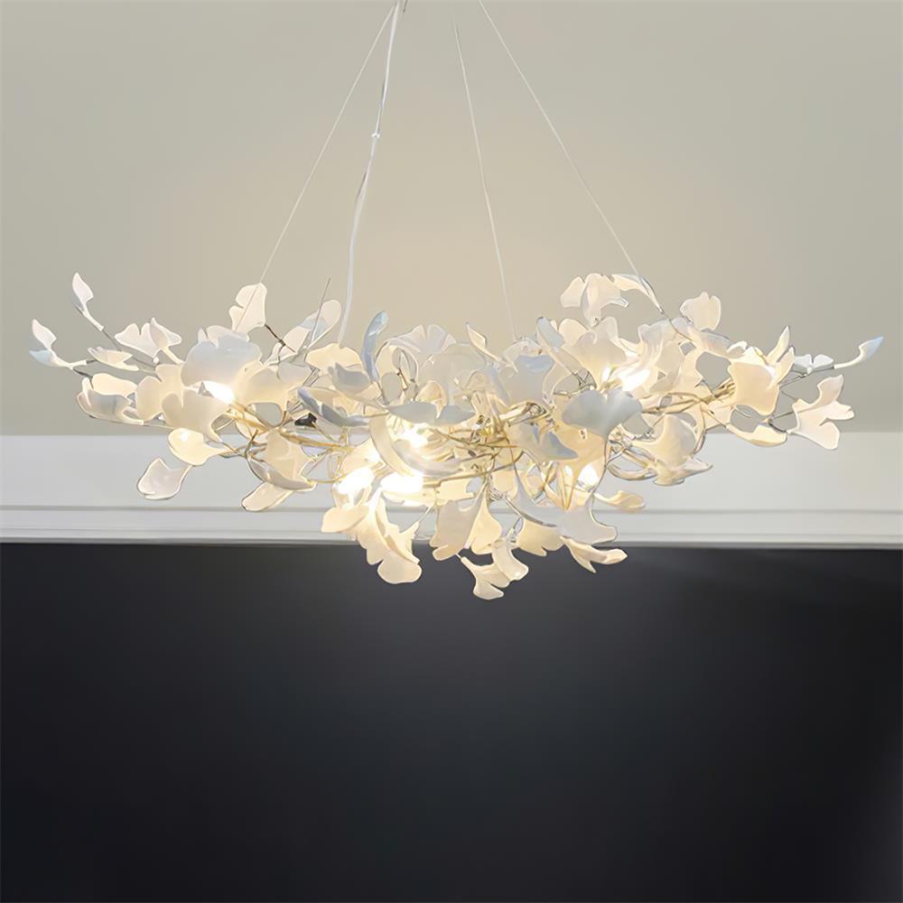 Chandelier White Ceramic Ginkgo Petals Gold - Letslighting
