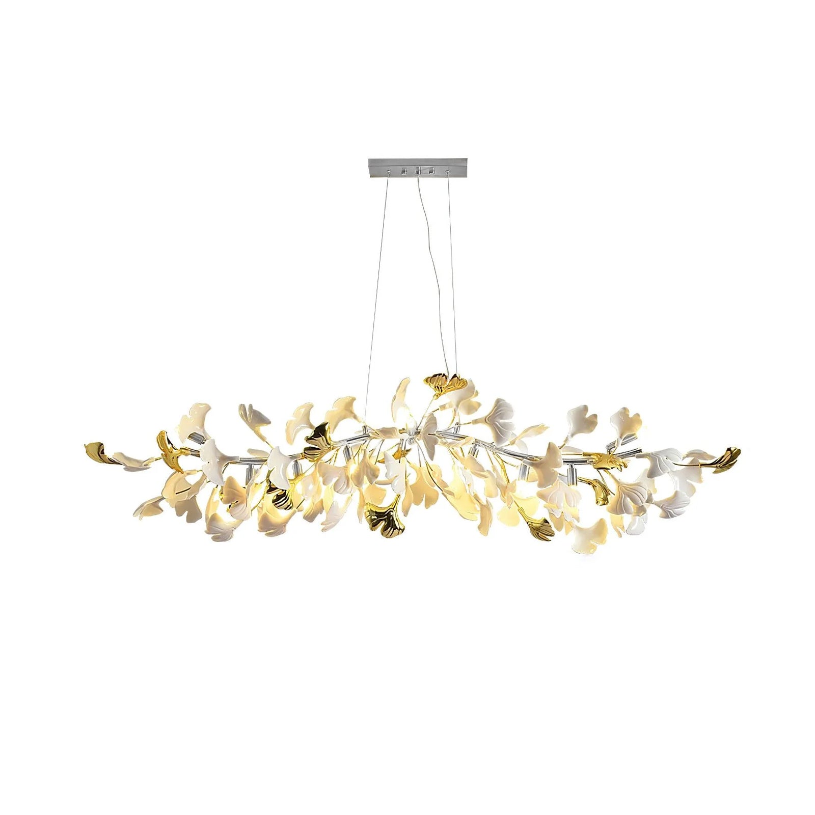 Olivia Linearer Kronleuchter aus Keramik mit Gingko-Muster-Letslighting