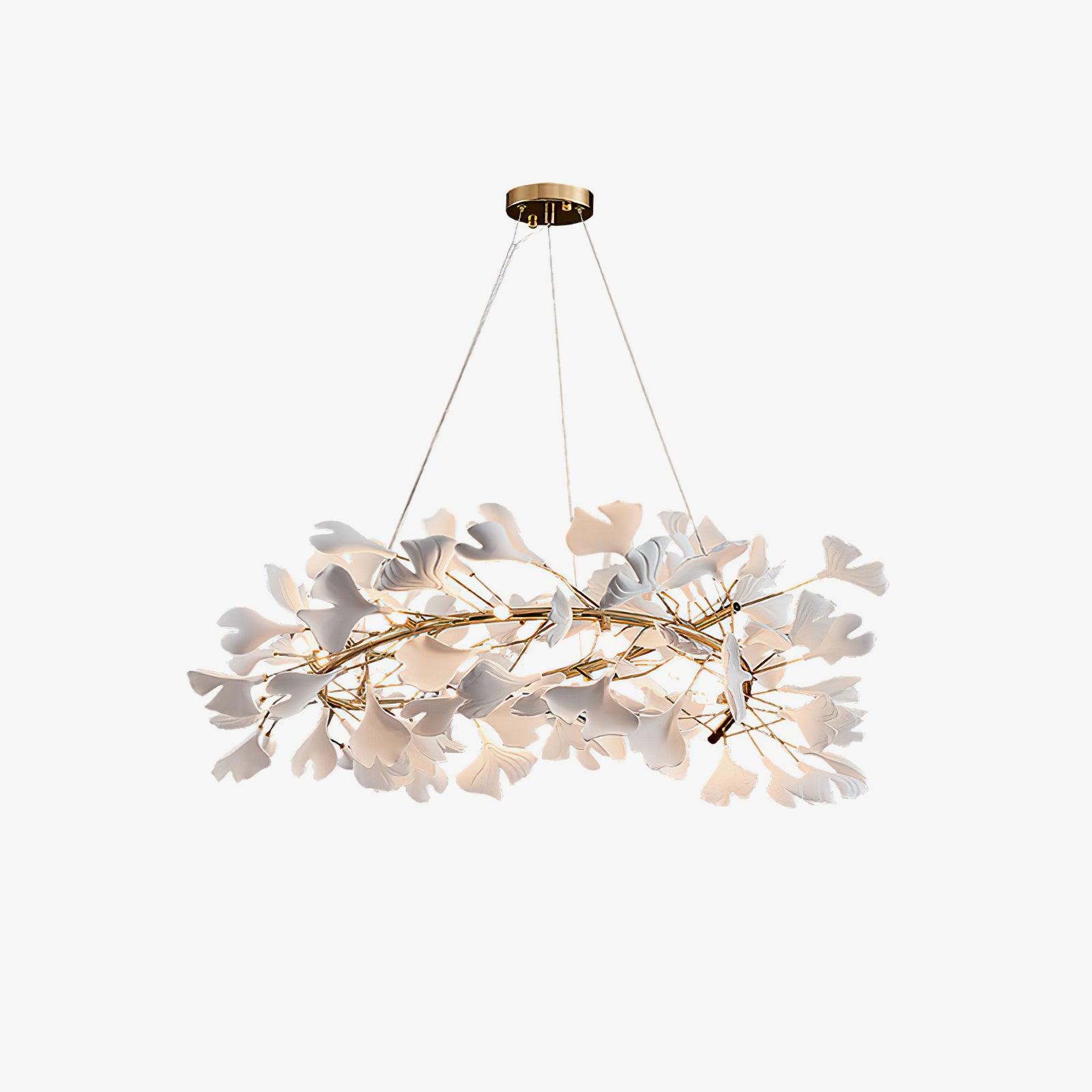Lustra Lampe Pendante Gingko Porcelaine Feuilles Or-Letslighting