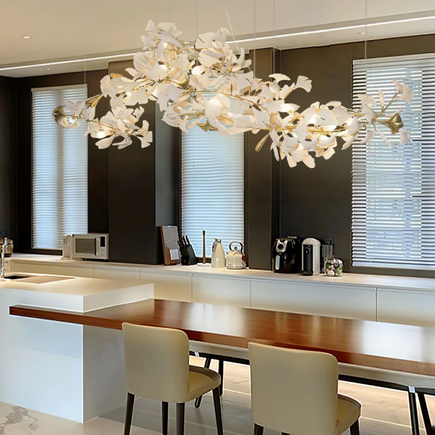 Olivia Keramik Gingko Blatt Kronleuchter-Letslighting