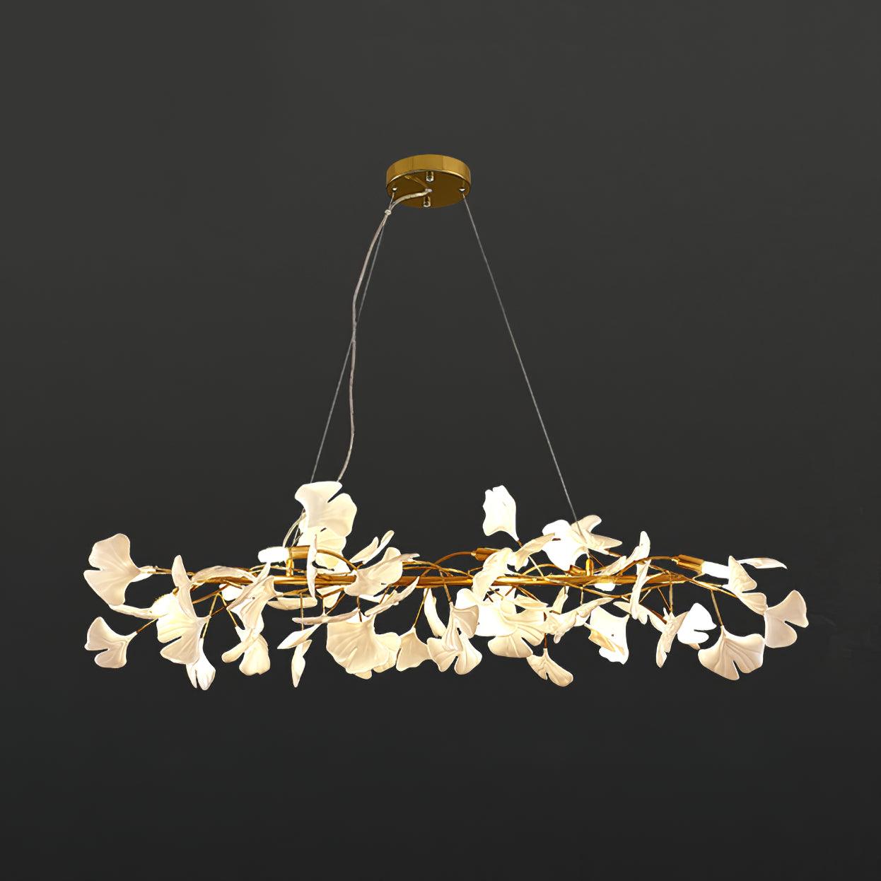 Chandelier Metal Frame Ceramic Gingko White Gold Shade Modern Art - Letslighting