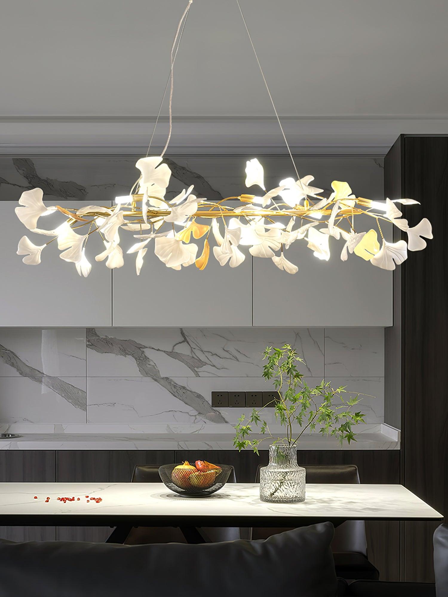 Chandelier Metal Frame Ceramic Gingko White Gold Shade Modern Art - Letslighting