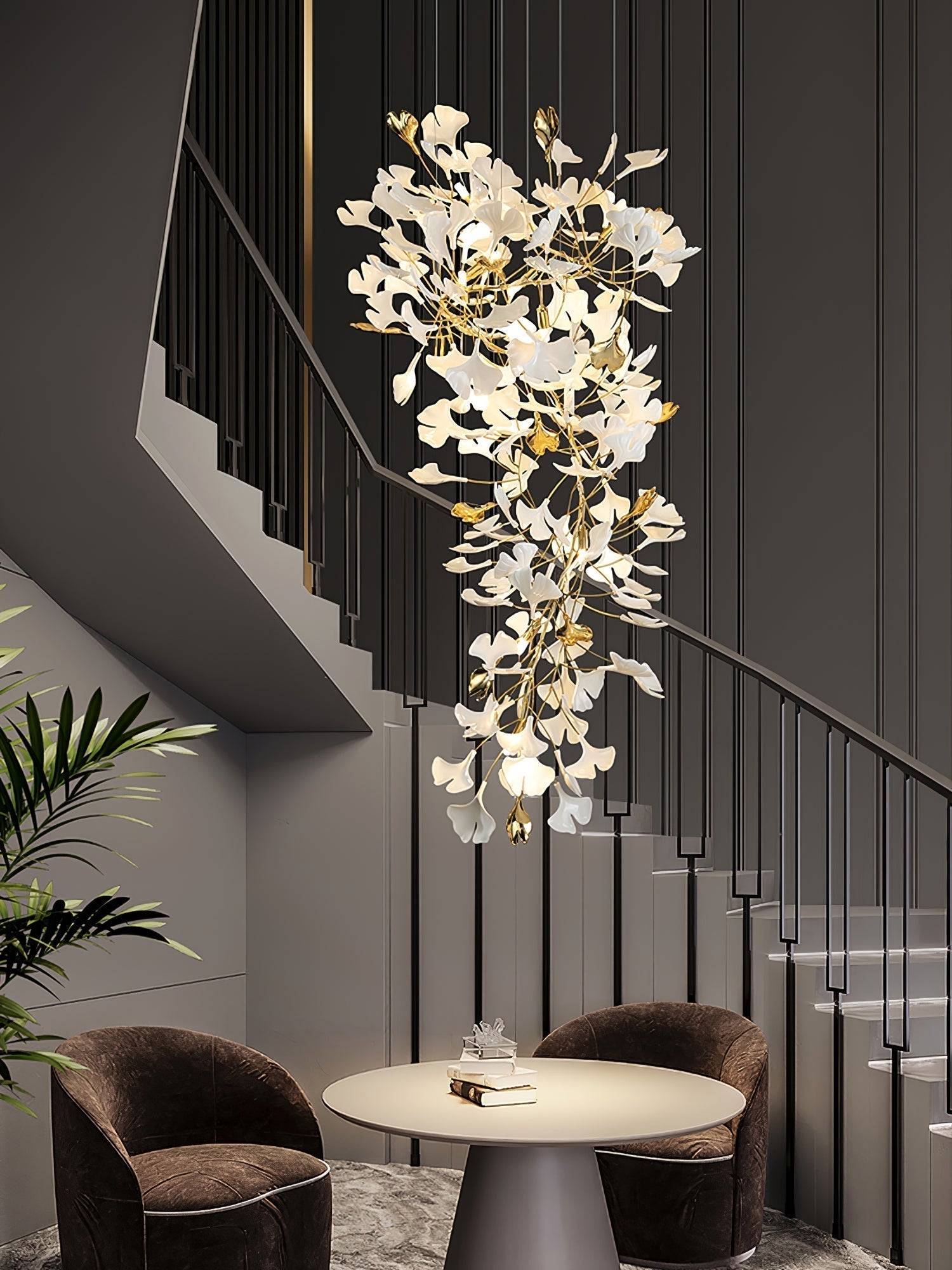Olivia Kronleuchter Keramik Ginkgo Luxus-Letslighting